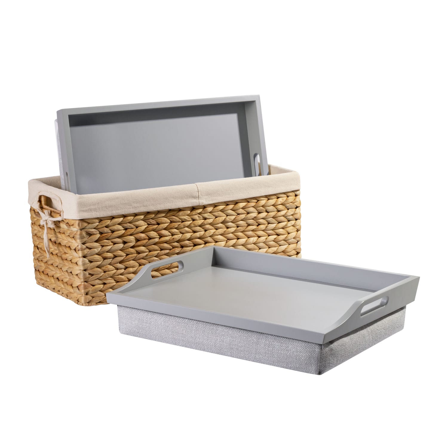 Rossie Home Lap Tray With Pillow Basket Set, 4-1/8inH x 17-1/2inW x 4-1/8inD, Calming Gray, Set Of 2 Lap Trays
