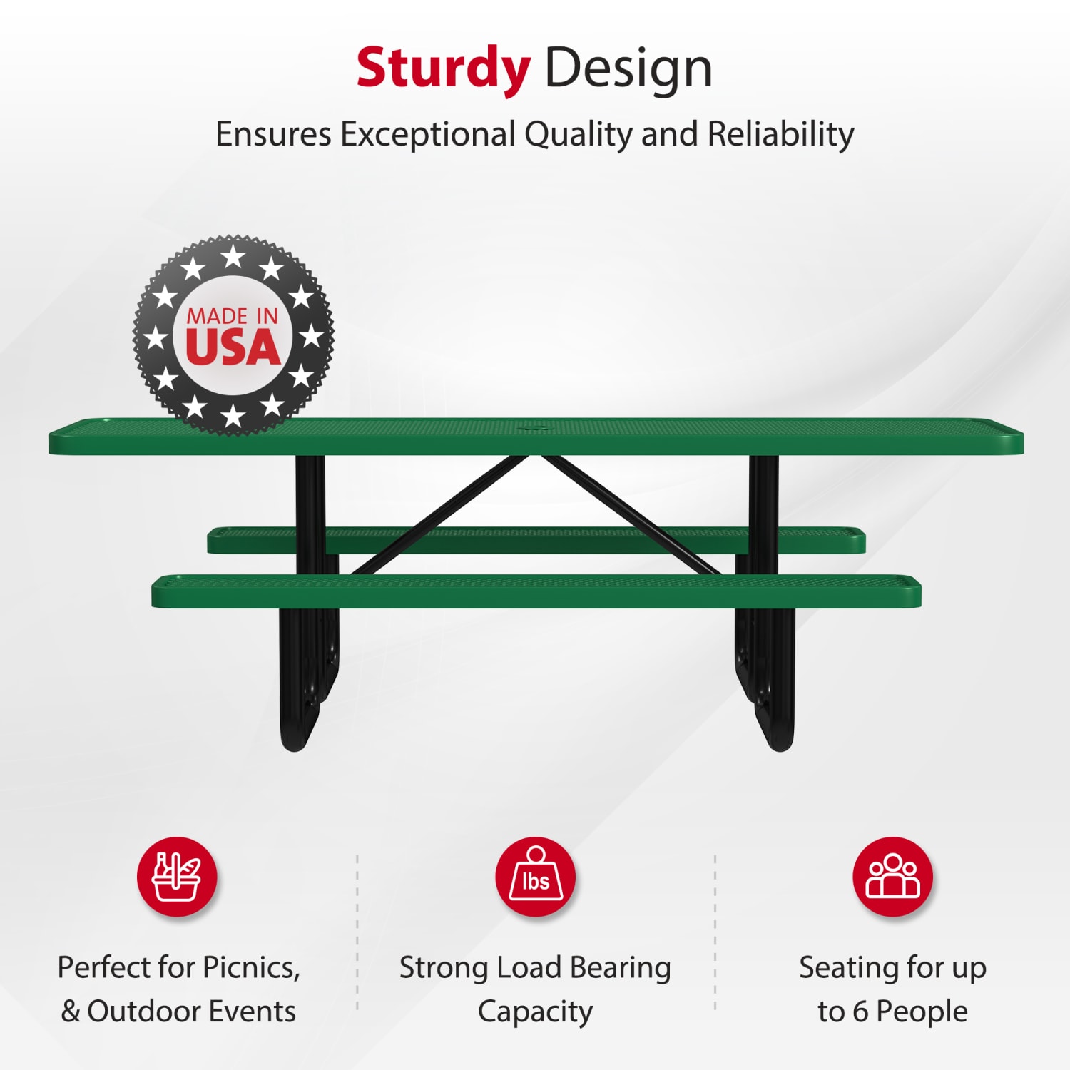 Leisure Craft Rectangle ADA Outdoor Picnic Table, 29-11/16inH x 96inW x 62inD, Black/Green - Image 3