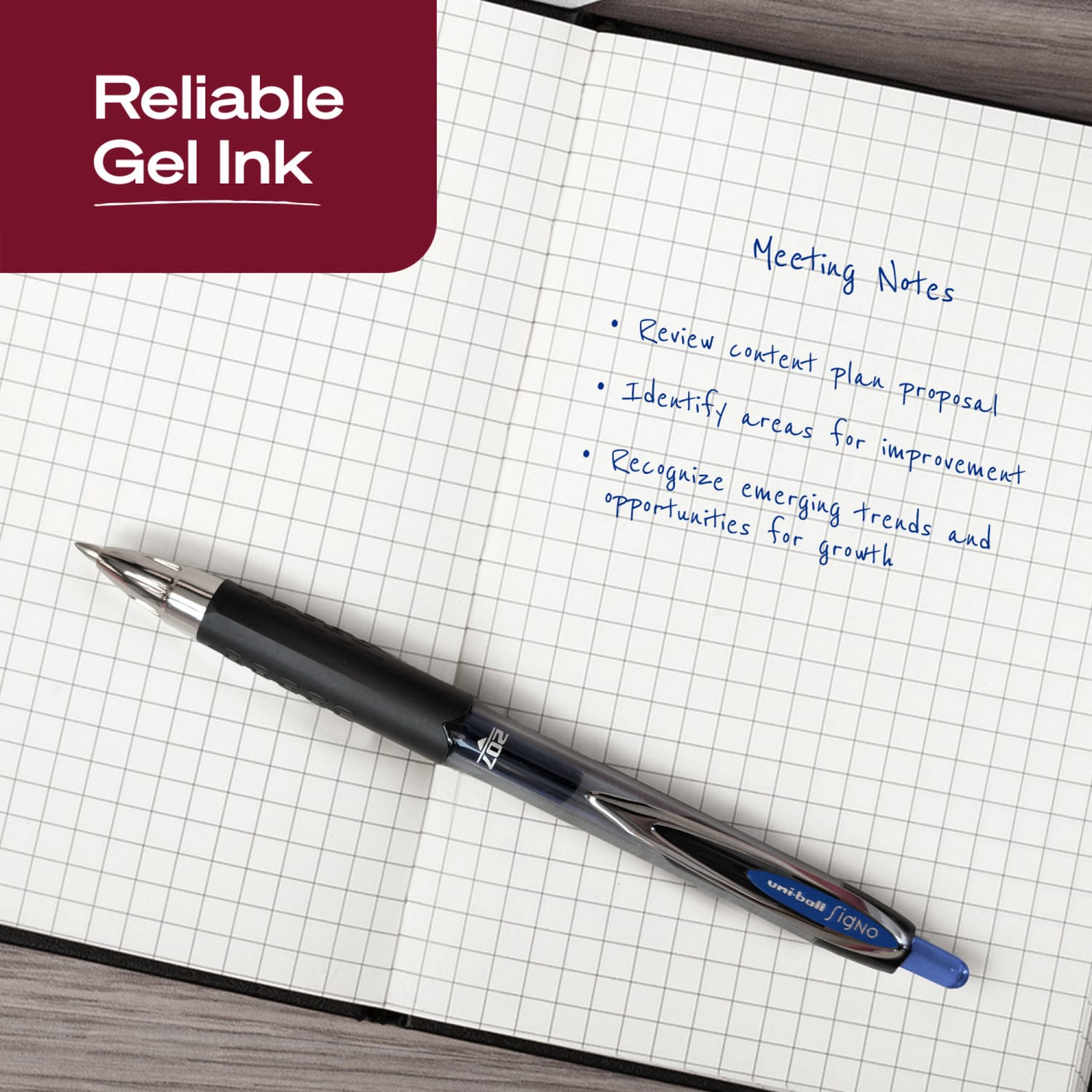uni-ball 207 Retractable Fraud Prevention Gel Pens, Medium Point, 0.7 mm, Black Barrels, Blue Ink, Pack Of 12 - Image 4