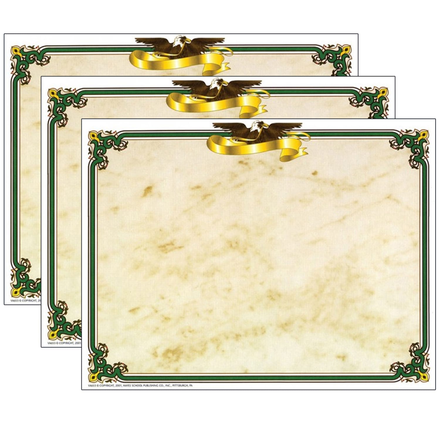 Hayes Publishing Eagle Border Certificate, 8.5in x 11in, 50 Per Pack, Set Of 3 Packs