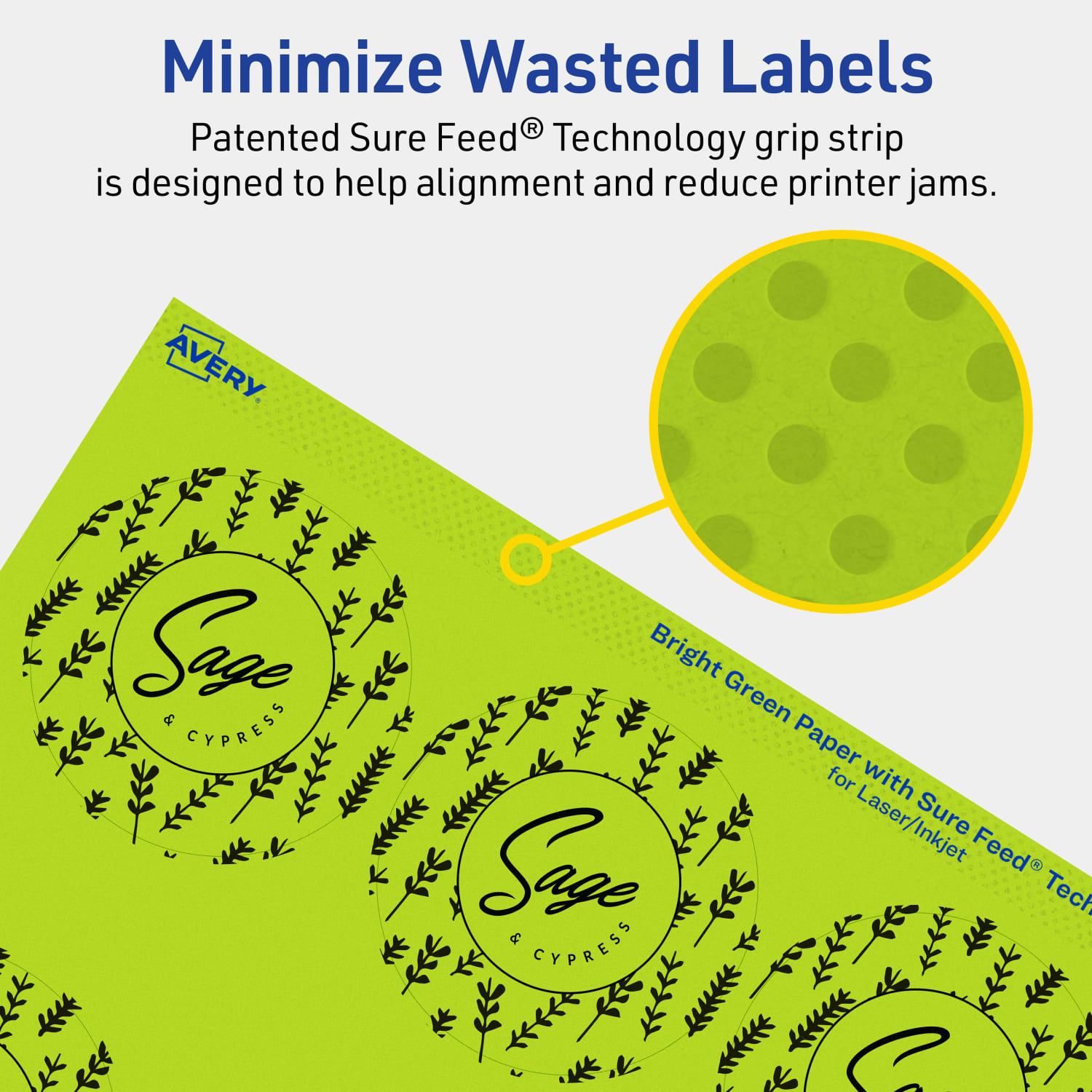 Avery Print-To-The-Edge Labels With Sure Feed Technology, 94502-BGP10, Round, 2-1/2in, Matte Bright Green, Pack of 90 - Image 5