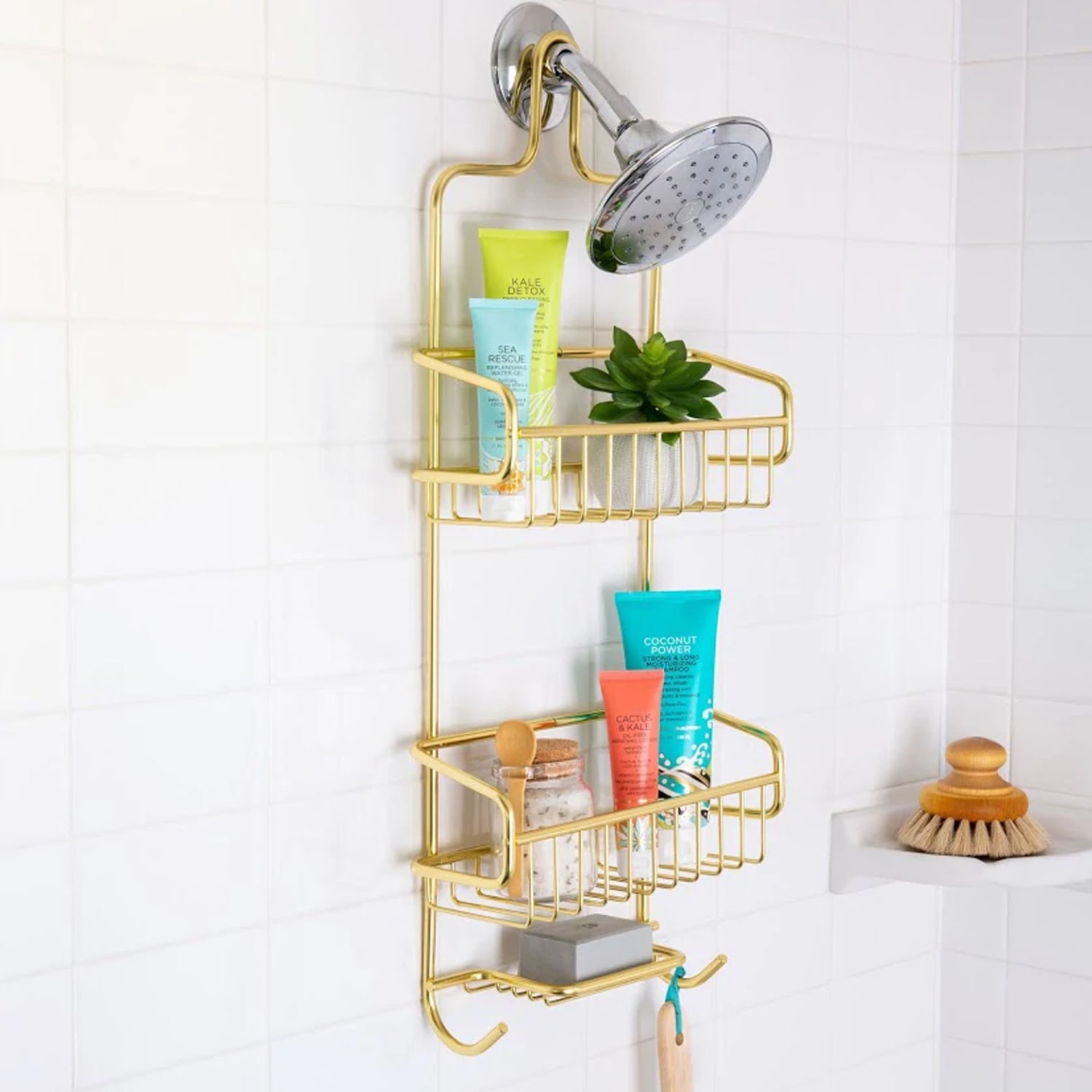 Better Houseware Rust-Proof Extra-Large Shower Caddy, 27-1/2inH x 11-3/4inW x 4-3/8inD, Gold - Image 4