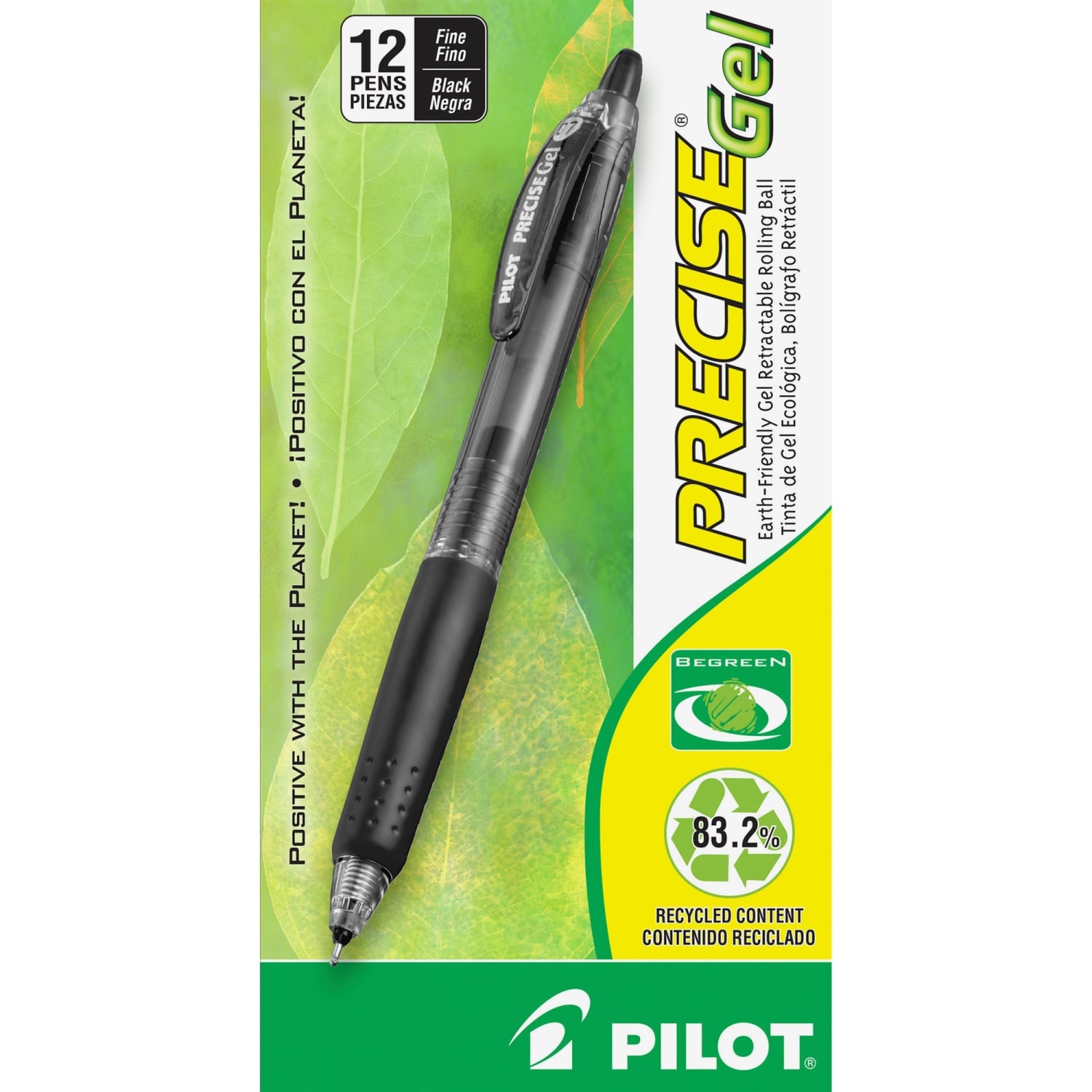 Pilot Precise BeGreen Gel Retractable Rollerball Pens, Fine Point, 0.7 mm, 83% Recycled, Black Translucent Barrel, Black Ink, Pack Of 12 - Image 3