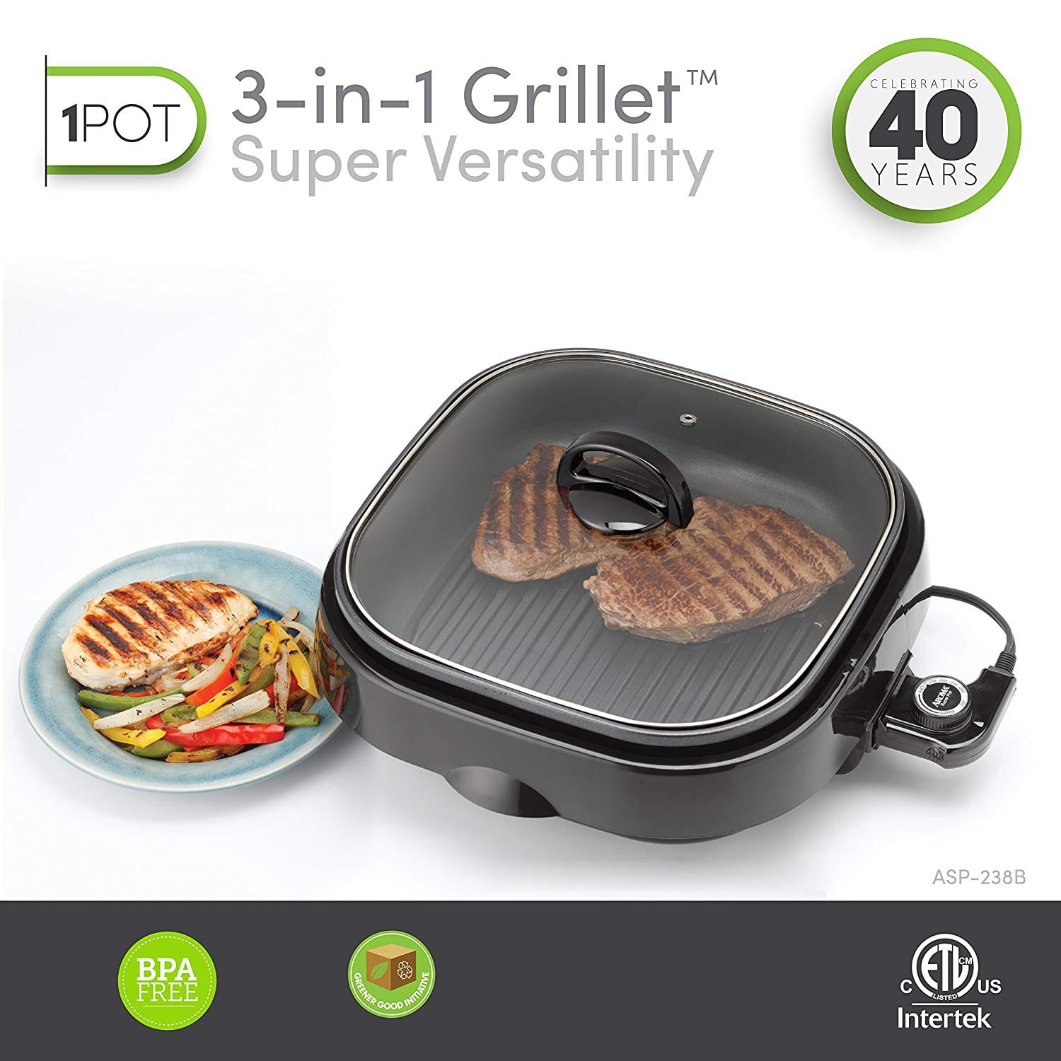 Aroma ASP-218B 4-Quart 3-In-1 Grillet, 7-3/4inH x 16inW x 14inD, Black - Image 5