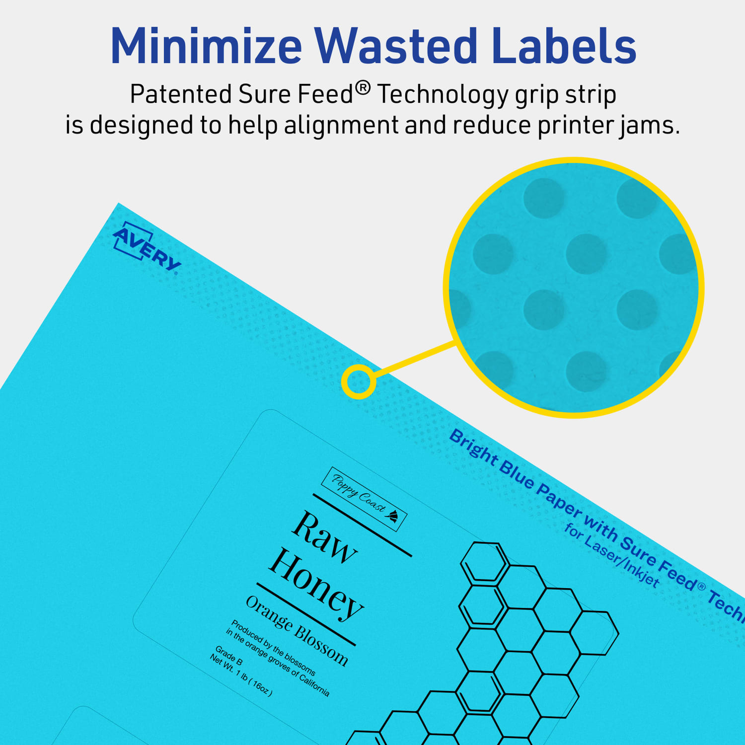 Avery Print-To-The-Edge Labels With Sure Feed Technology, 94245-BBP80, Rectangle, 2-1/2in x 4in, Matte Bright Blue, Pack of 240 - Image 5