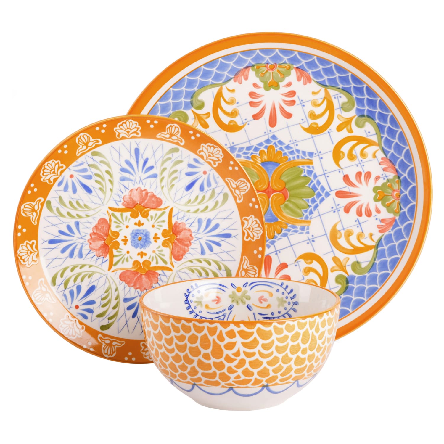 Gibson Laurie Gates Tierra Mosaic 12-Piece Round Stoneware Dinnerware Set, Yellow - Image 5