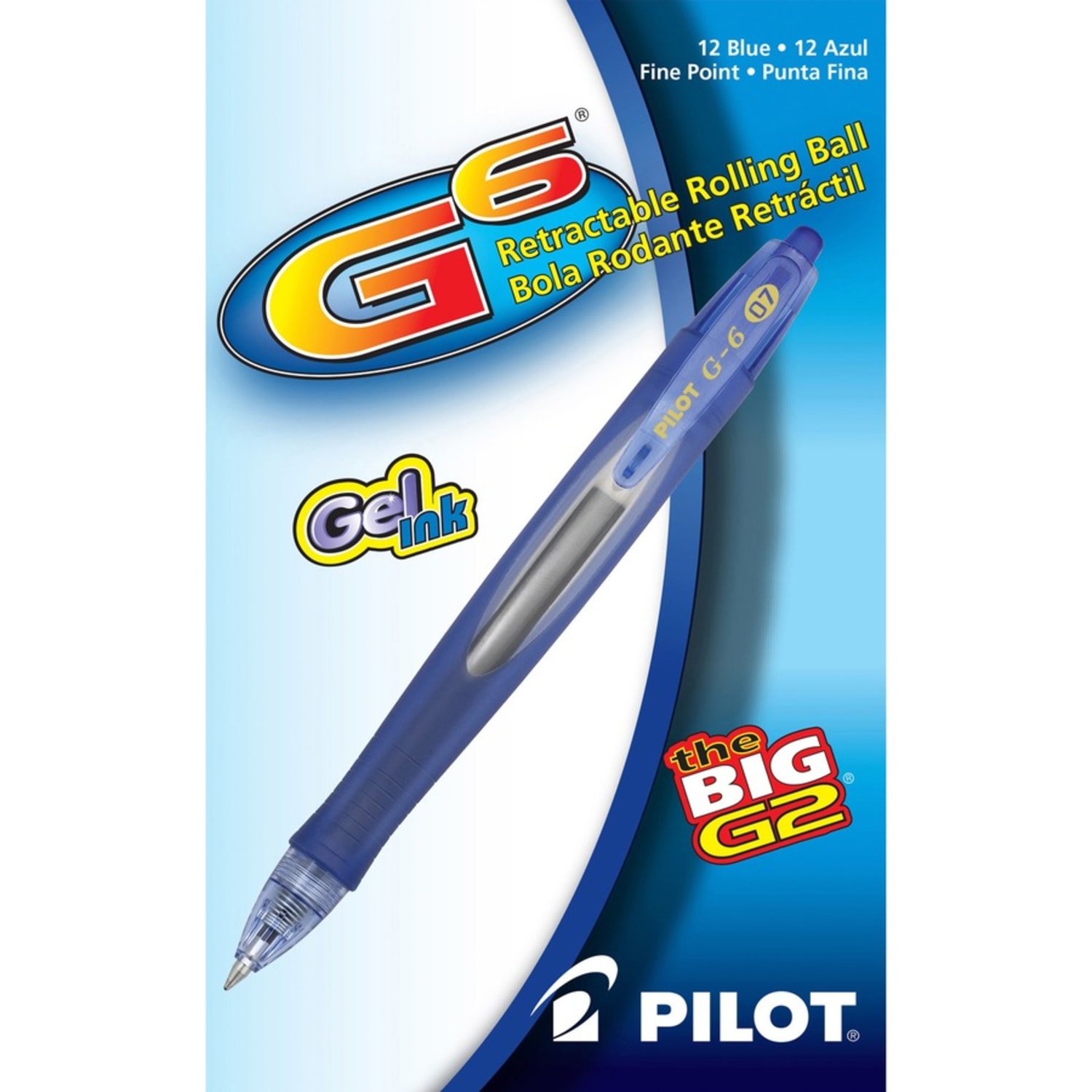 Pilot G-6 Retractable Gel Ink Rollerball Pens, Fine Point, 0.7 mm, Blue Barrel, Blue Ink, Pack Of 12 - Image 5