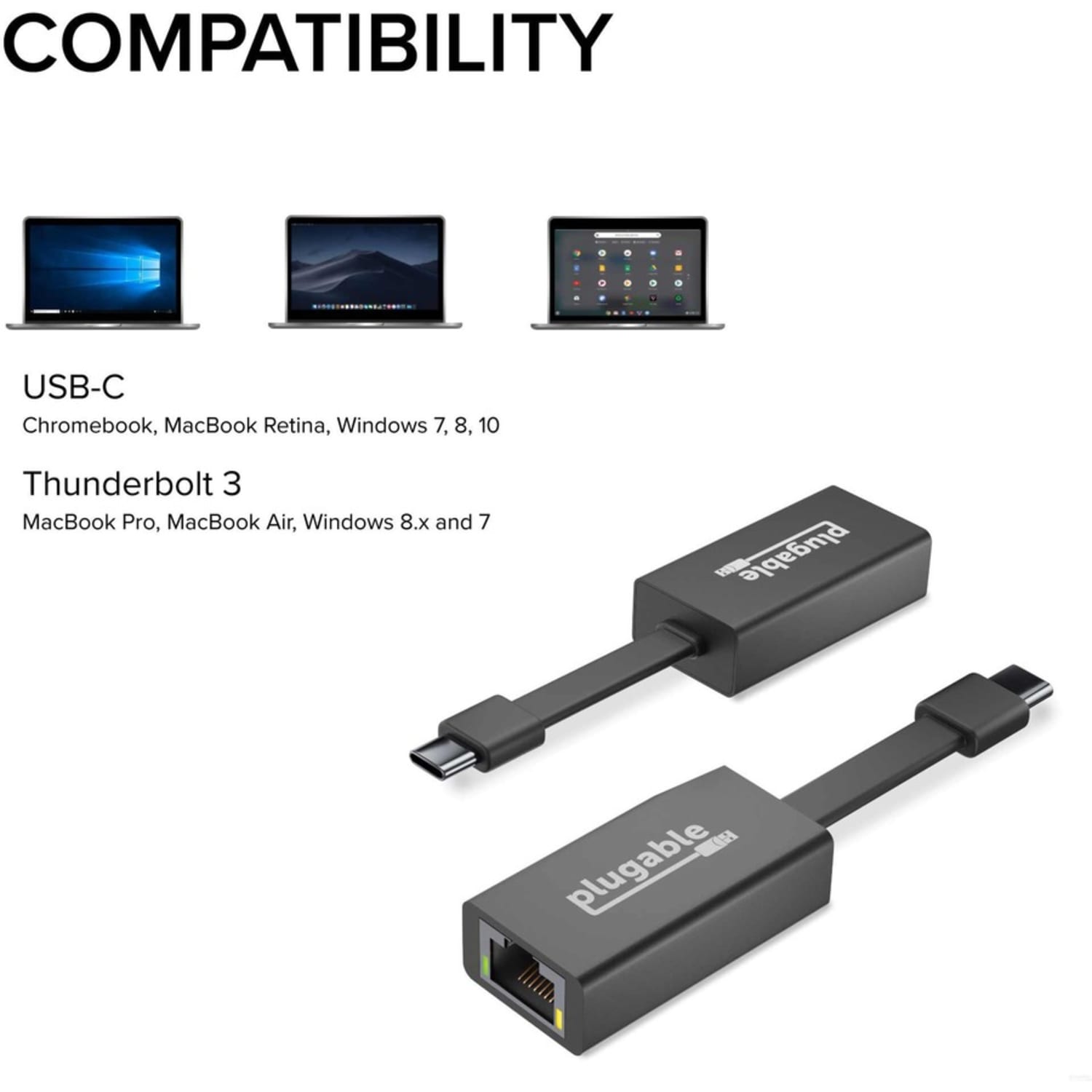 Plugable USB C to Ethernet Adapter, Fast and Reliable Gigabit Speed - Thunderbolt 3 to Ethernet Adapter - Image 6