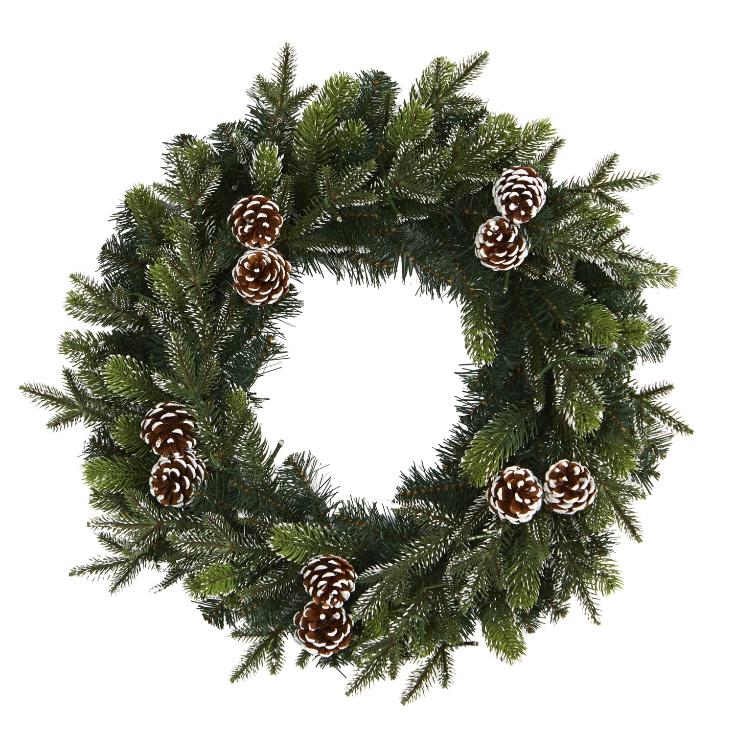 Nearly Natural 24inH Snowed Pine Cone Artificial Christmas Wreath With 35 LED Lights, 24in x 5in, Green - Image 4