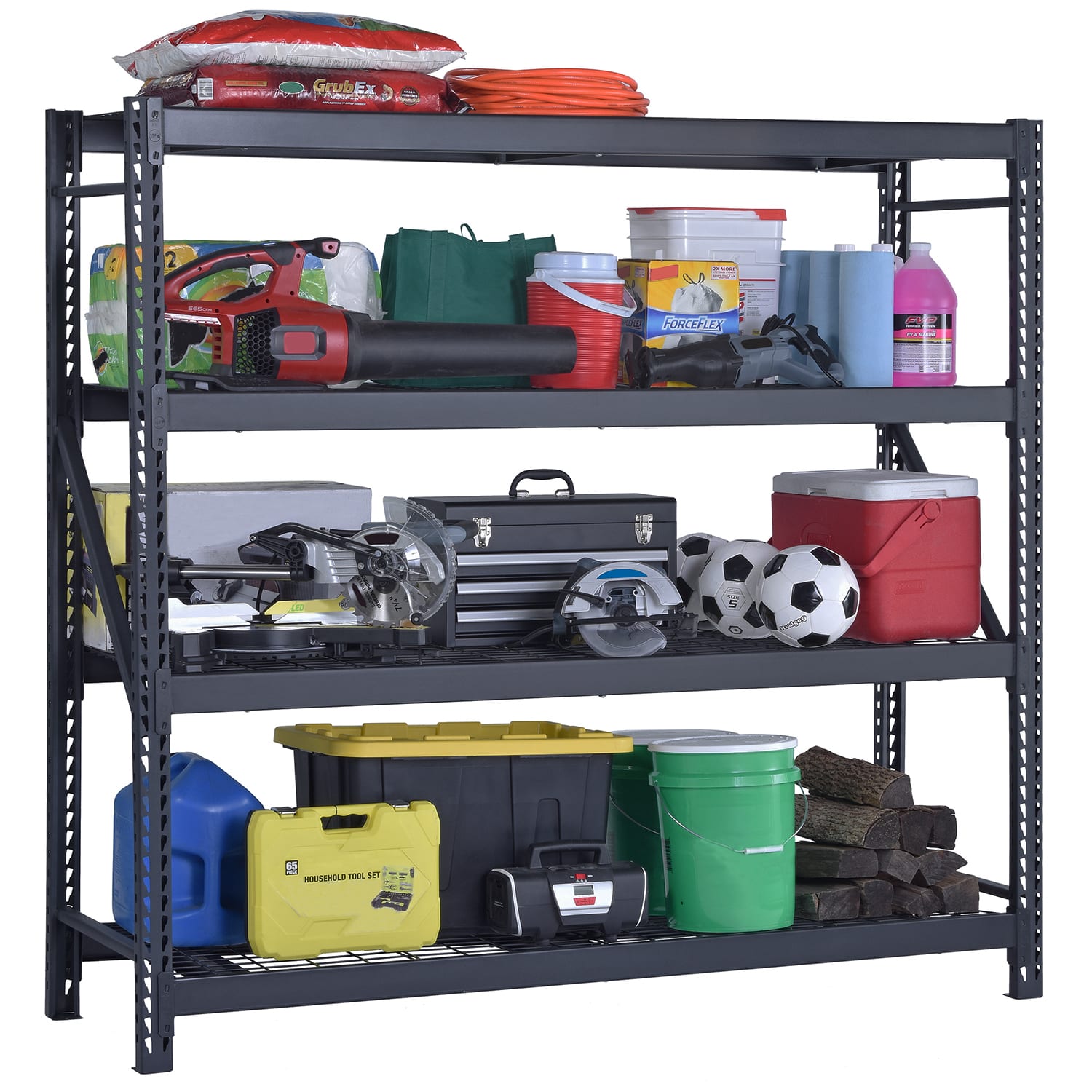 Edsal Muscle Rack Heavy Duty Welded Steel Storage Rack With Wire Decking, 4-Shelf, 72inH x 77inW x 24inD, Black - Image 6