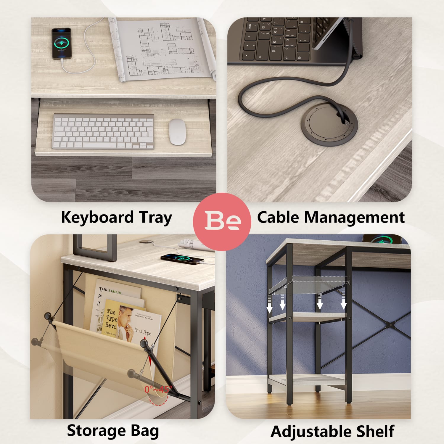 Bestier L-Shaped Corner Computer Desk With Storage Shelf, Monitor Stands, Side Pocket And Tray, 60inW, White - Image 6