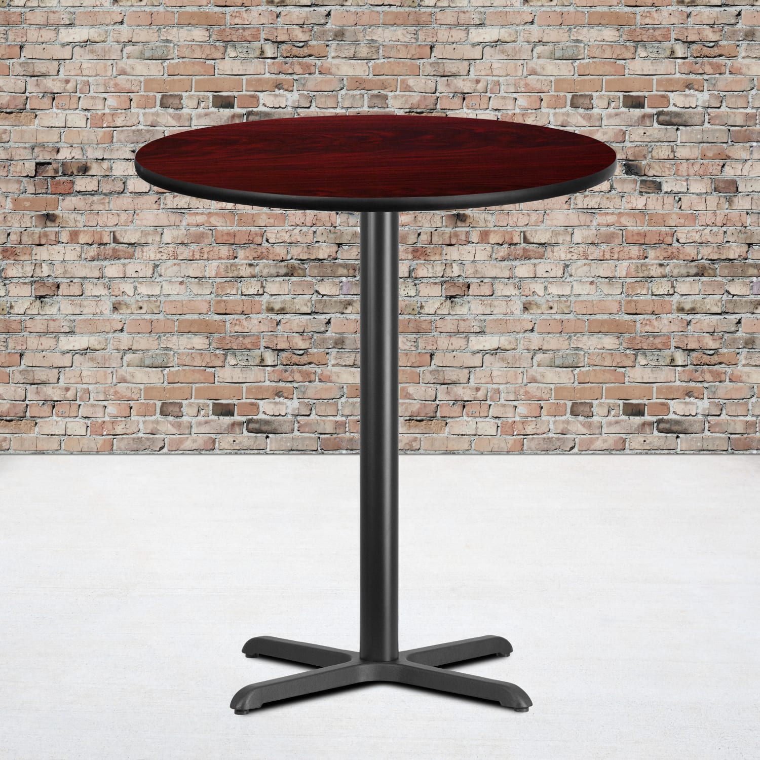 Flash Furniture Round Laminate Table Top With BarH Table Base, 43-3/16inH x 36inW x 36inD,  Mahogany
