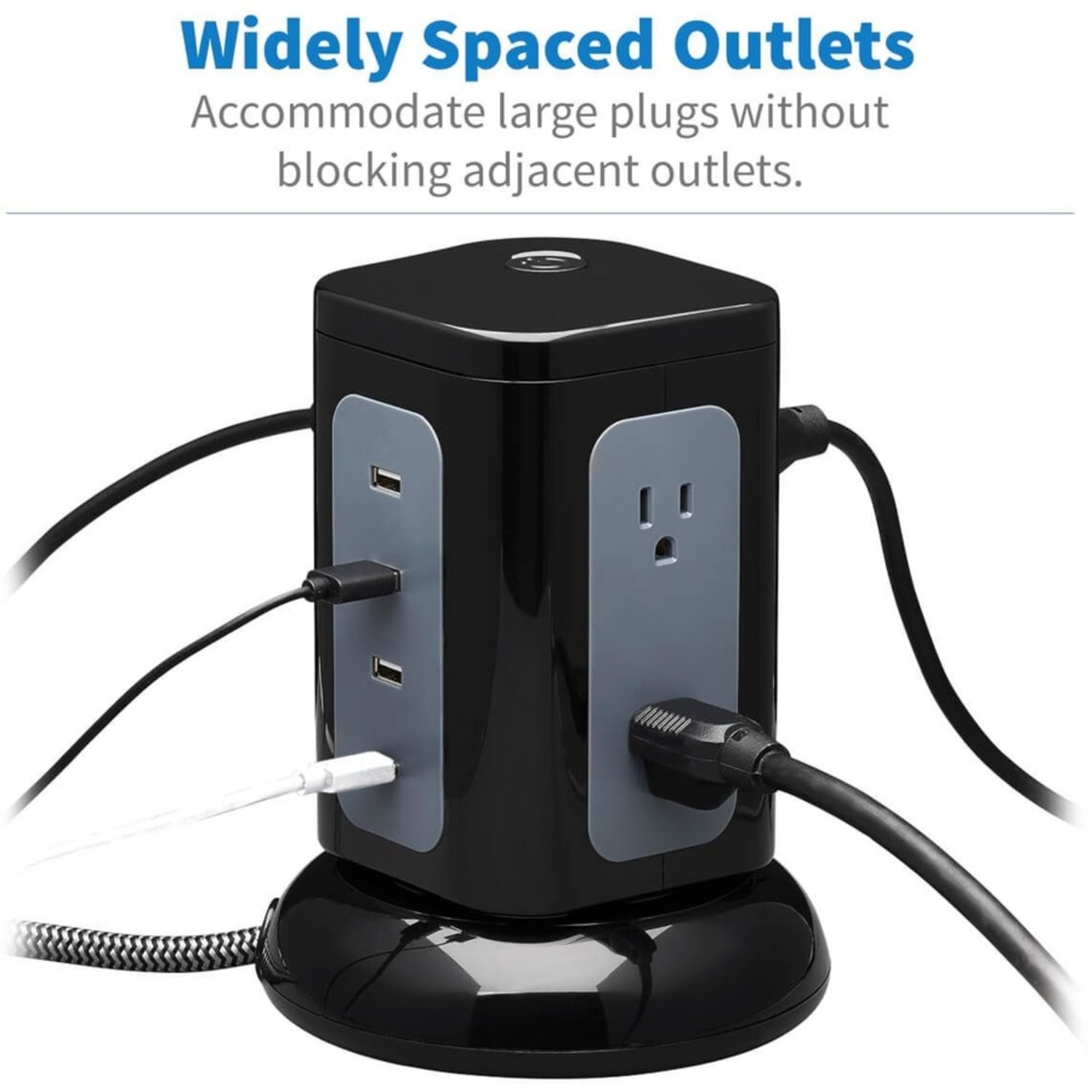 Eaton Tripp Lite Series 6-Outlet Surge Protector Tower, 3x USB-A, 1x USB-C, 8 ft. Cord, 5-15P Plug, 1800 Joules, Black - TLP606UCTOWER - Image 4