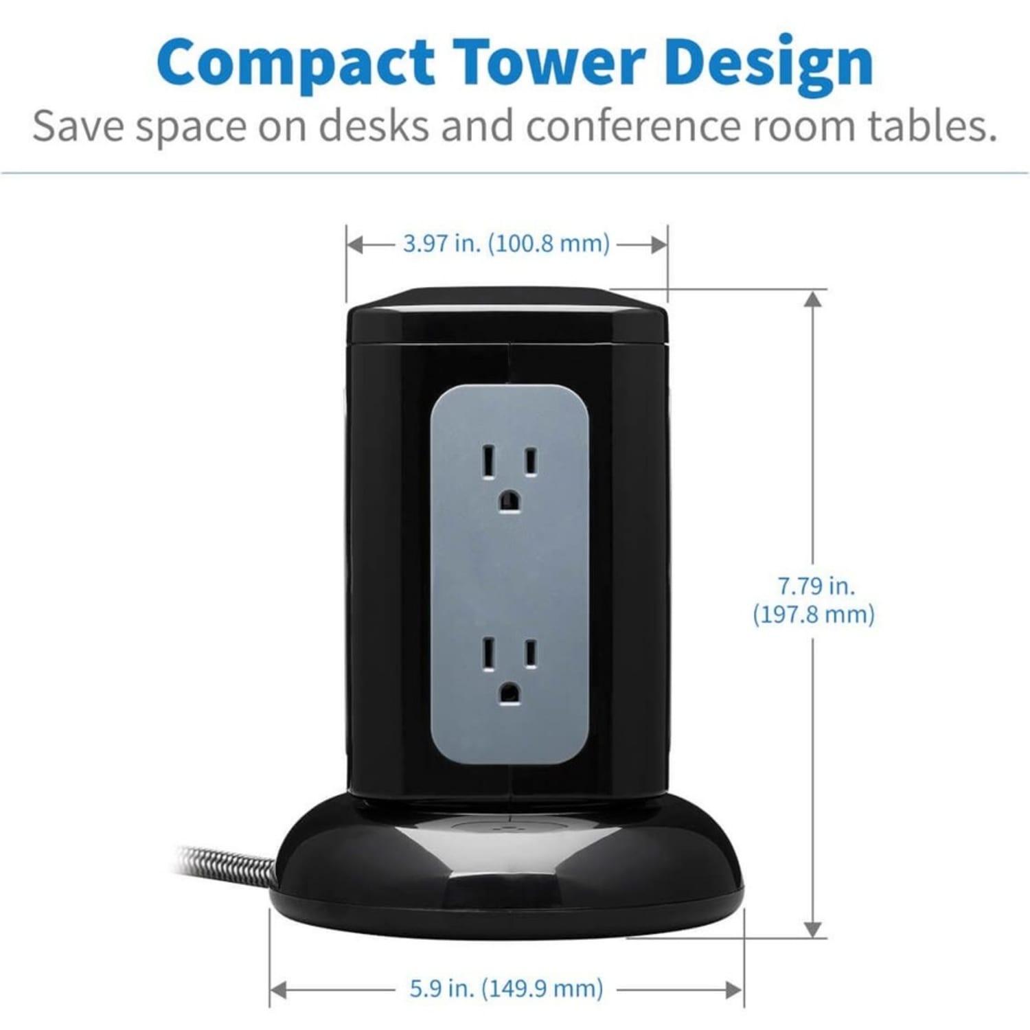 Eaton Tripp Lite Series 6-Outlet Surge Protector Tower, 3x USB-A, 1x USB-C, 8 ft. Cord, 5-15P Plug, 1800 Joules, Black - TLP606UCTOWER - Image 6