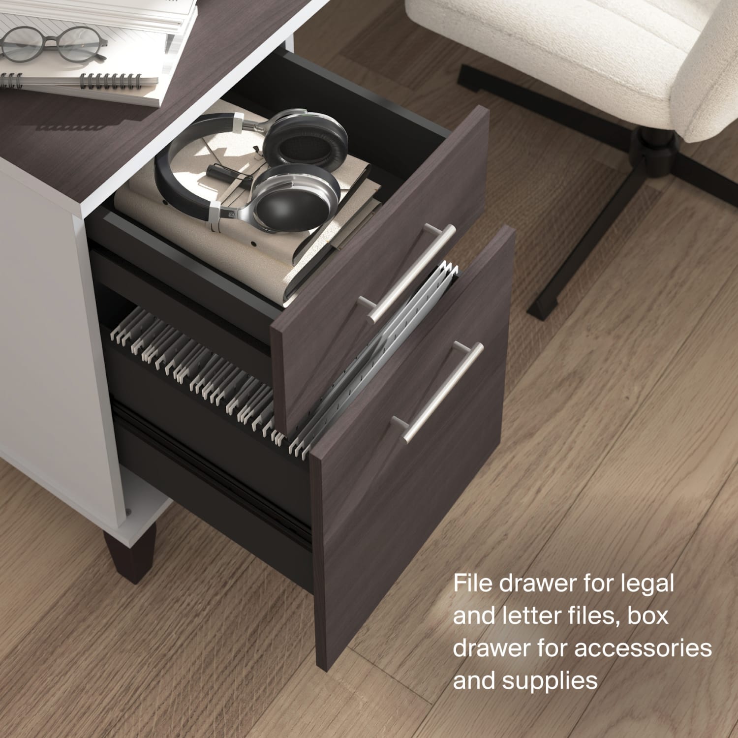 Bush Furniture Somerset 72inW Office Desk With Hutch, Storm Gray/White, Standard Delivery - Image 6