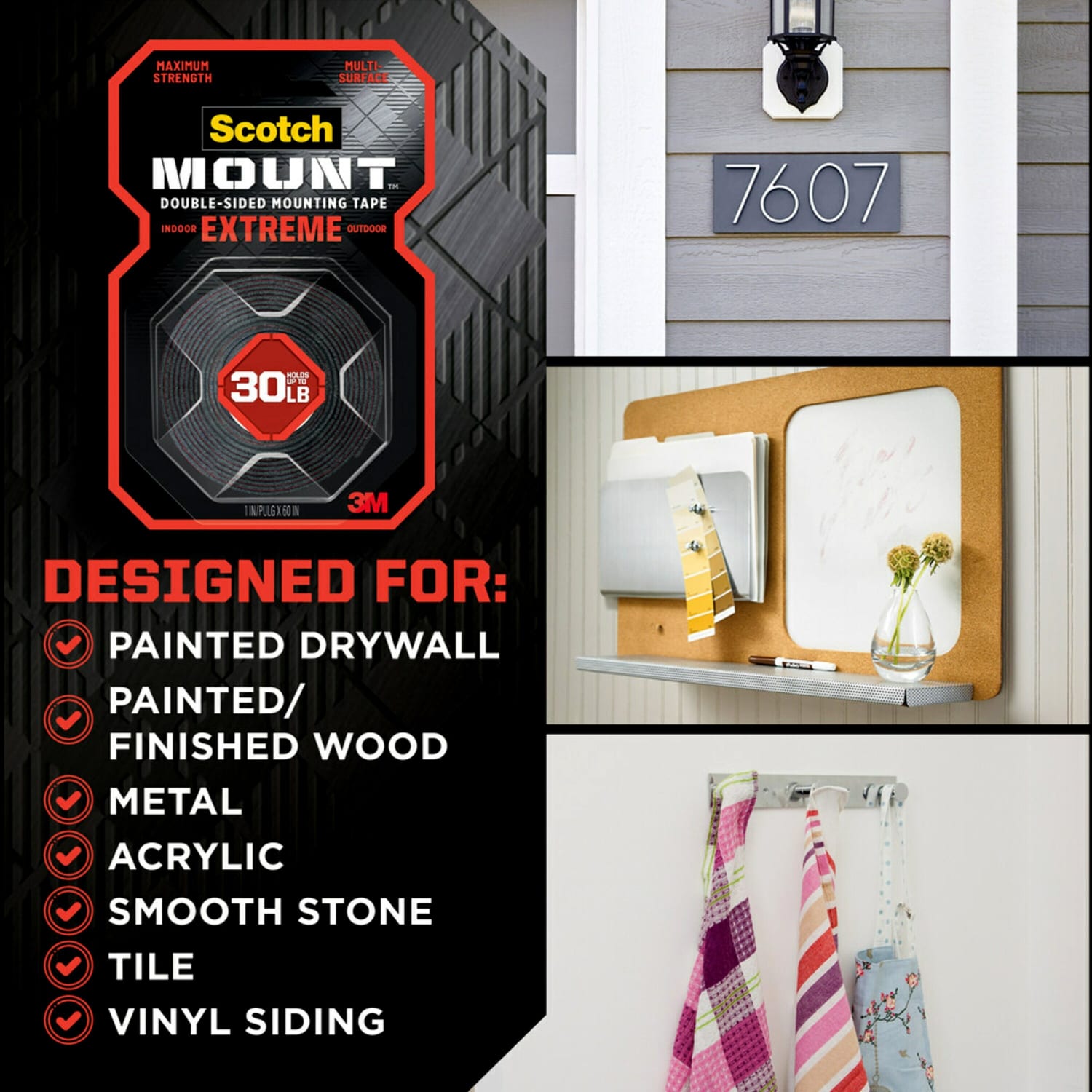 Scotch Mount Extreme Double-Sided Mounting Tape, Black, 1 in x 60 in, 3 Pack - Image 5