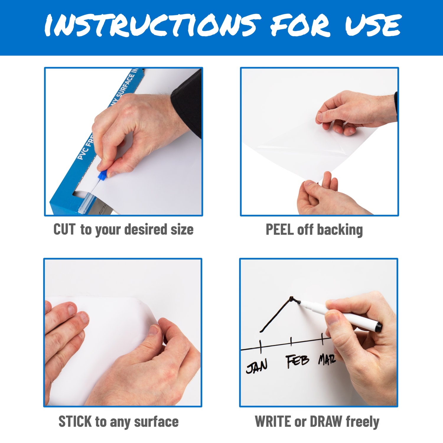 Mind Reader Non-Magnetic Dry-Erase White Board Adhesive Roll, 2-4/5inH x 2-3/5inW x 26-1/5inD, White Vinyl Frame - Image 5