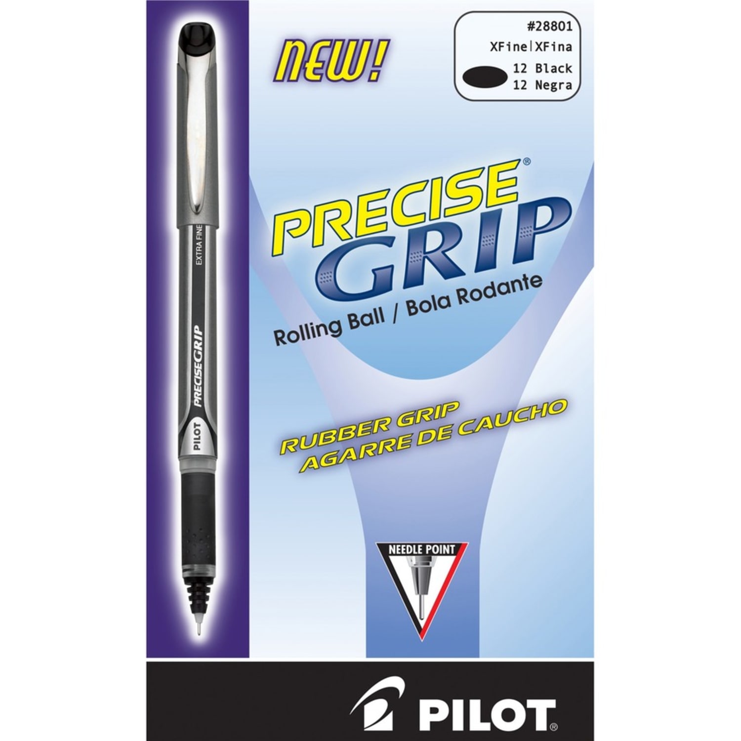 Pilot Precise Grip Liquid Ink Rollerball Pens, Extra Fine Point, 0.5 mm, Black Metallic Barrel, Black Ink, Pack Of 12 Pens - Image 5