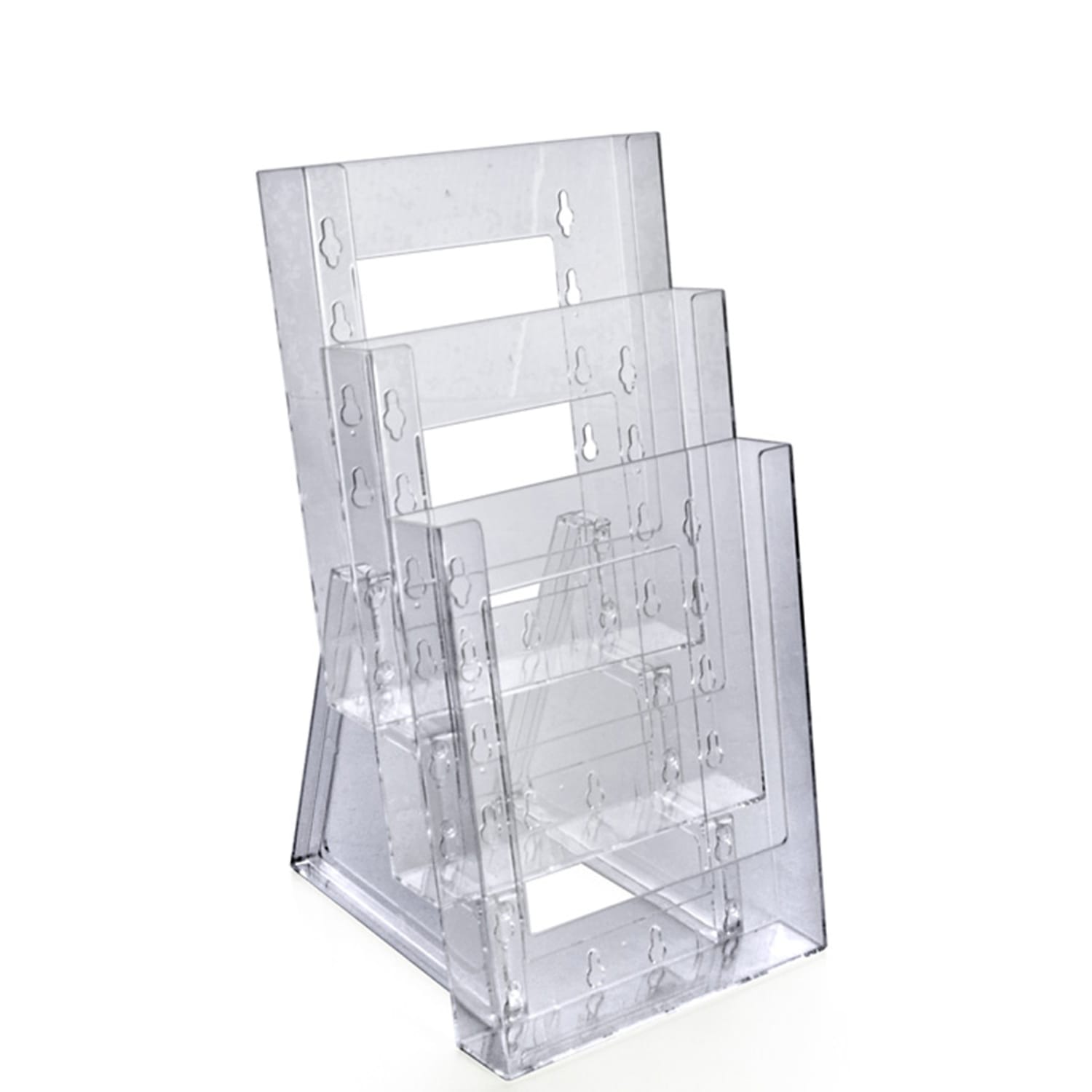 Azar Displays Tiered Modular 3-Pocket Crystal Styrene Brochure Holders, 11 3/4inH x 6 1/4inW x 7inD, Clear, Pack Of 2