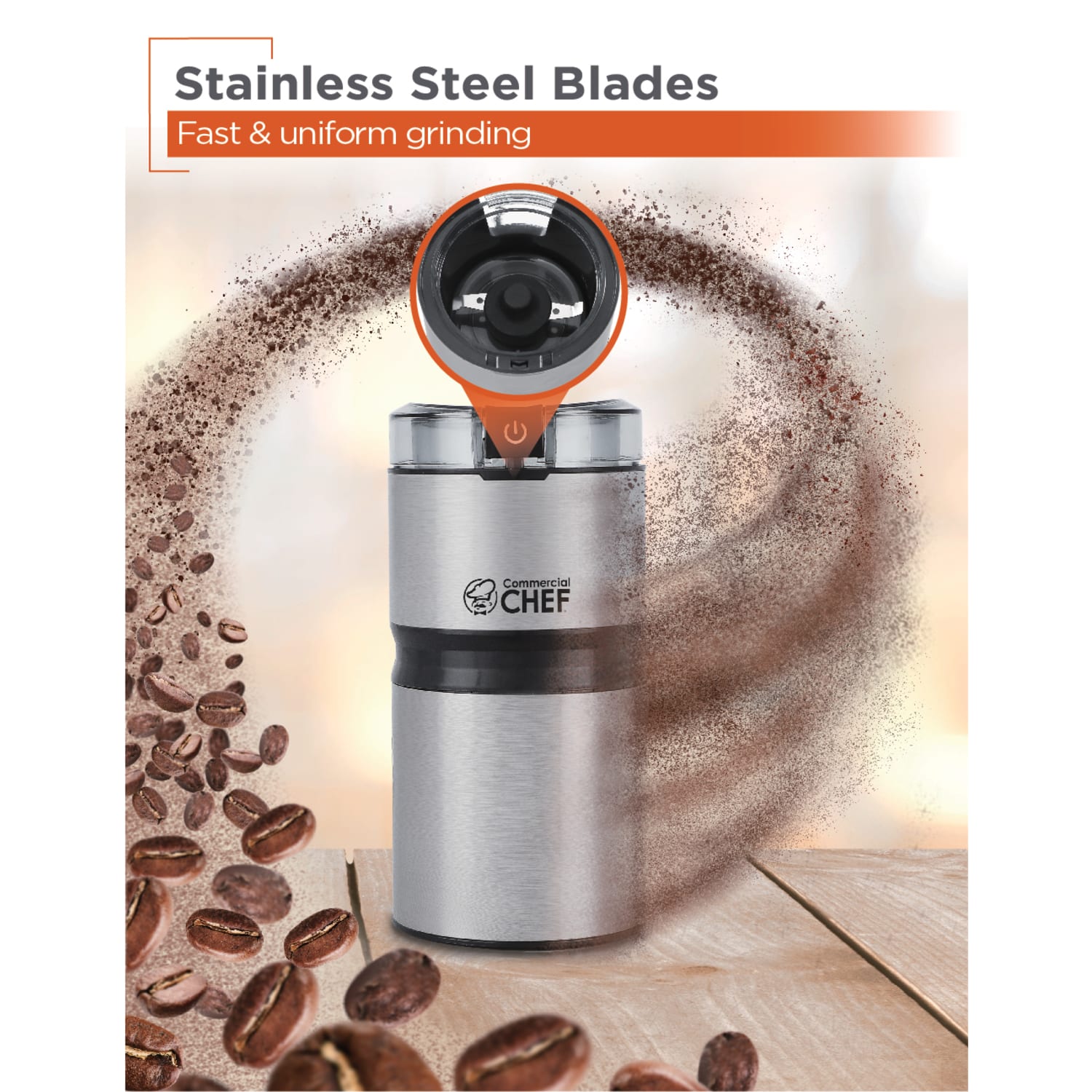 Commercial Chef Electric Coffee & Spice Grinder, Silver - Image 4
