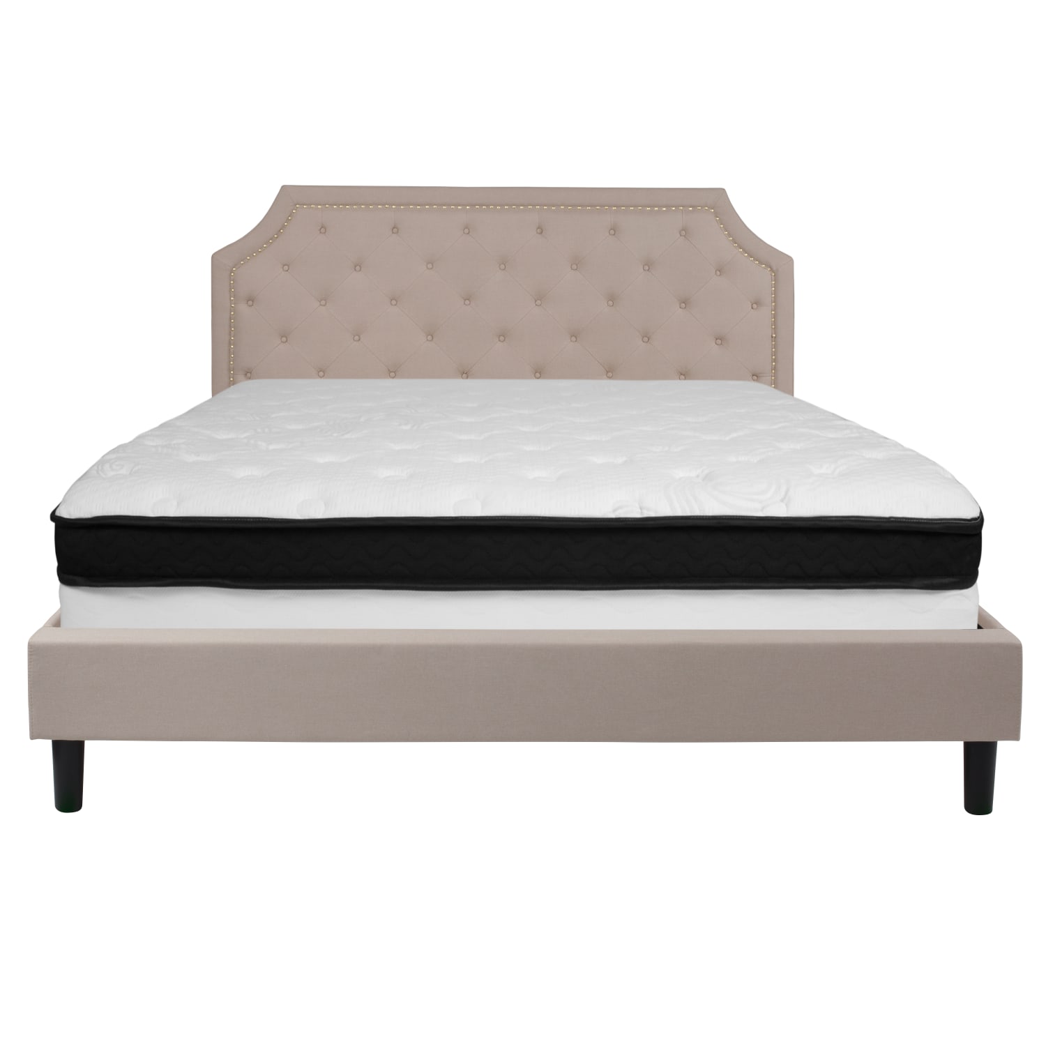 Flash Furniture Brighton Arched Tufted Upholstered Platform Bed And Memory Foam Pocket Spring Mattress, King, Beige - Image 6