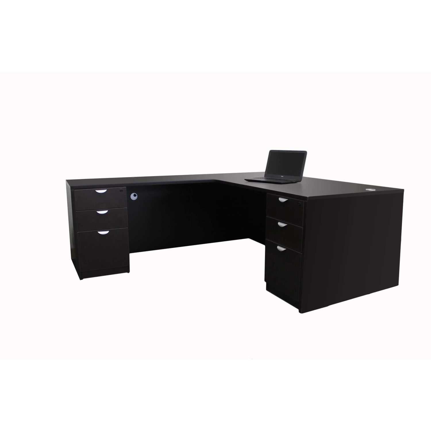 Boss Holland Series 66inW L-Shaped Corner Desk With Dual File Pedestals, Mocha