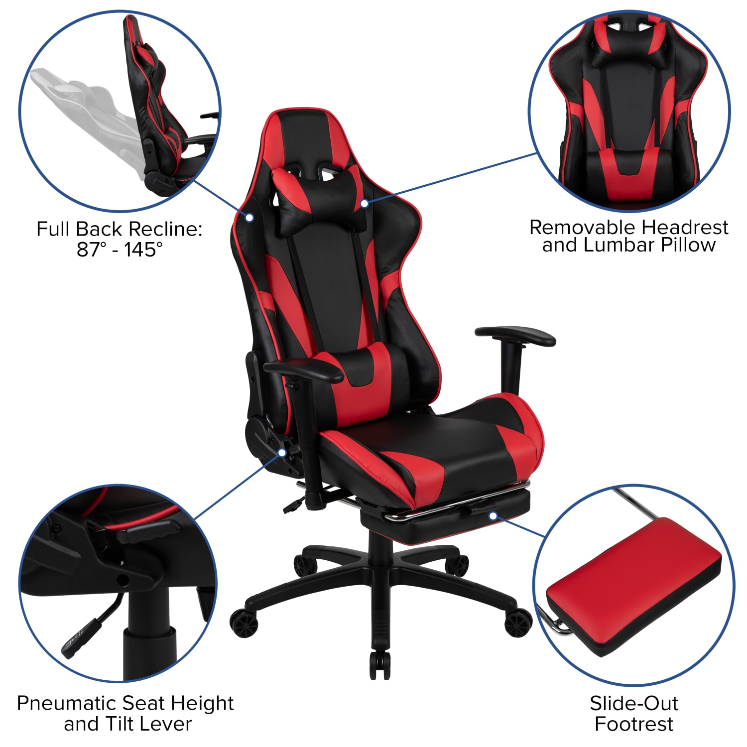 Flash Furniture X30 Ergonomic LeatherSoft Faux Leather Gaming Racing Chair, Red/Black - Image 6