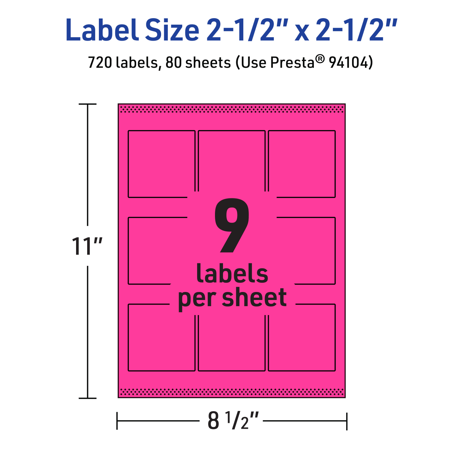 Avery Printable Labels With Sure Feed Technology, 94104-NMP80, Square, 2-1/2in x 2-1/2in, Matte Neon Magenta, Pack of 720 - Image 6