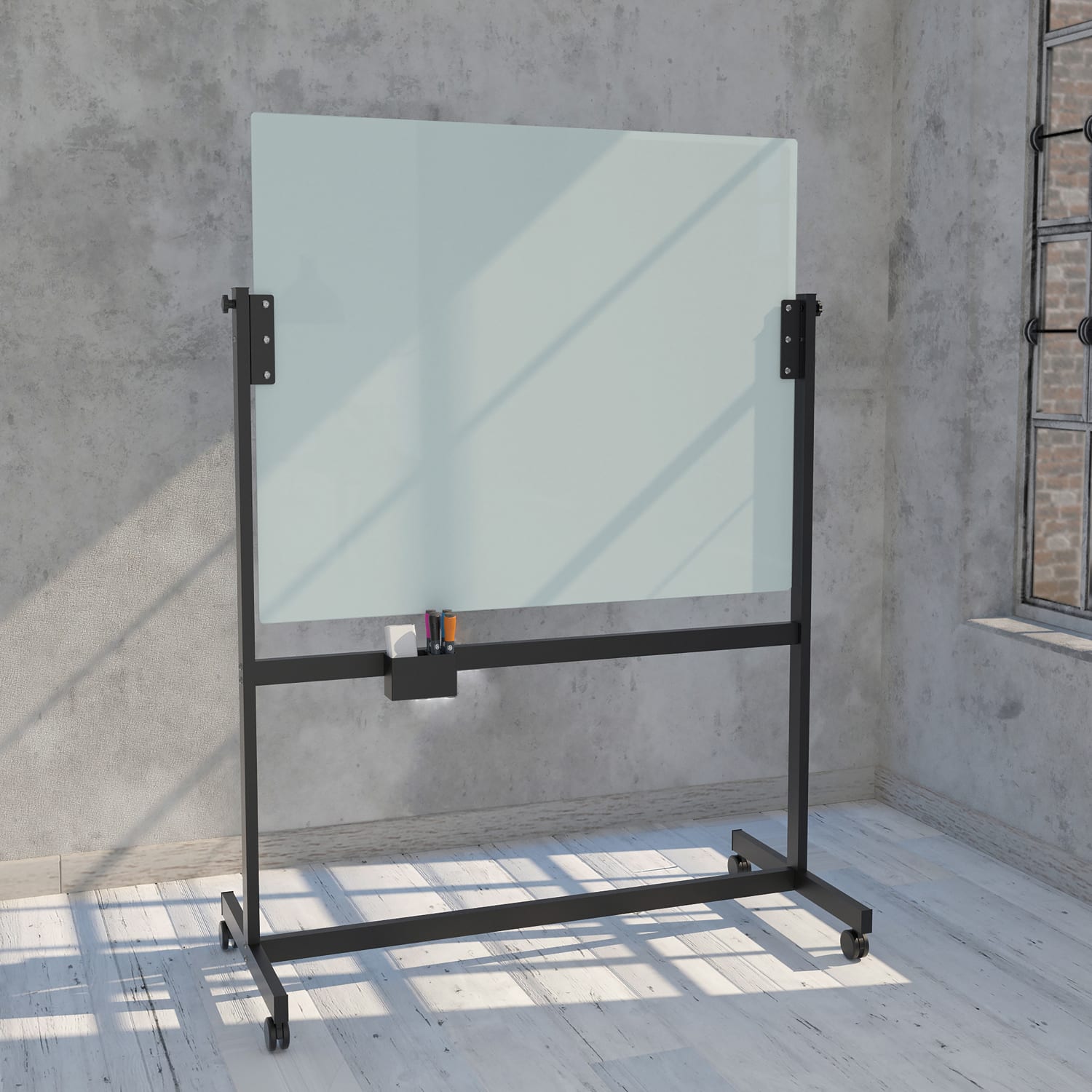 U Brands Magnetic Glass Dry-Erase Board Rolling Easel, 48in X 40in, White Frosted Surface, Actual Size 49in X 41in (2914U00-01) - Image 3