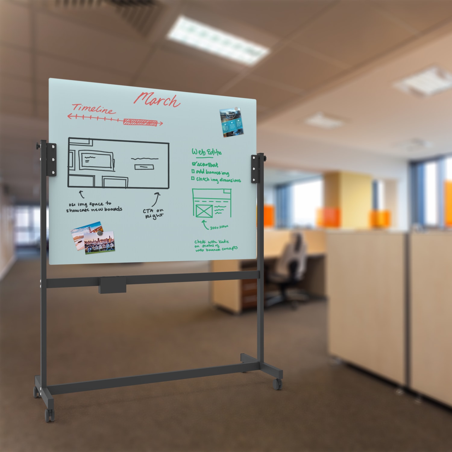 U Brands Magnetic Glass Dry-Erase Board Rolling Easel, 48in X 40in, White Frosted Surface, Actual Size 49in X 41in (2914U00-01) - Image 5