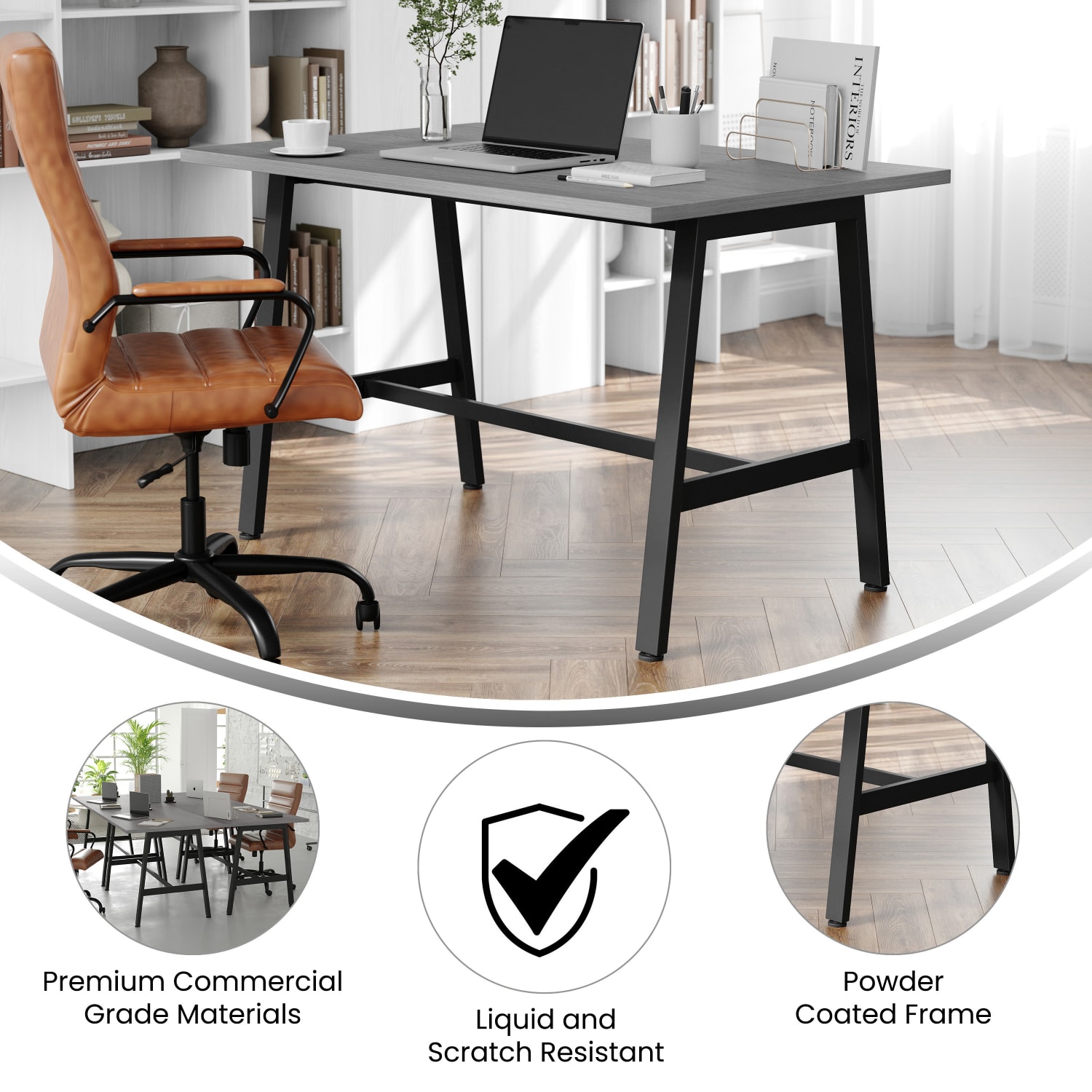 Flash Furniture Redmond Commercial 48x30 Conference Table with 1in Thick Double Sided Laminate Table Top with PVC Edging and Heavy Duty A-Frame Steel Base, Gray Oak - Image 4