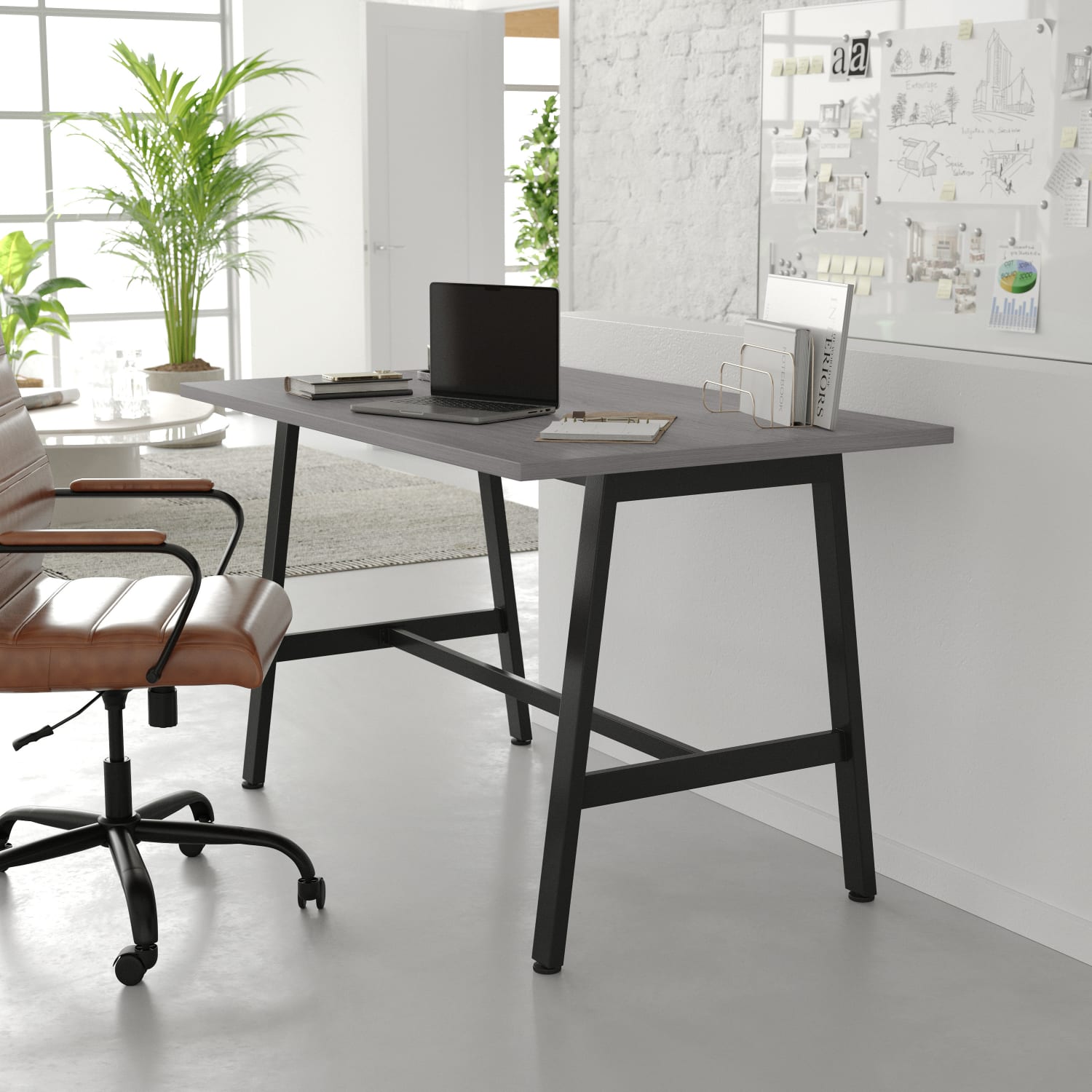 Flash Furniture Redmond Commercial 48x30 Conference Table with 1in Thick Double Sided Laminate Table Top with PVC Edging and Heavy Duty A-Frame Steel Base, Gray Oak - Image 6
