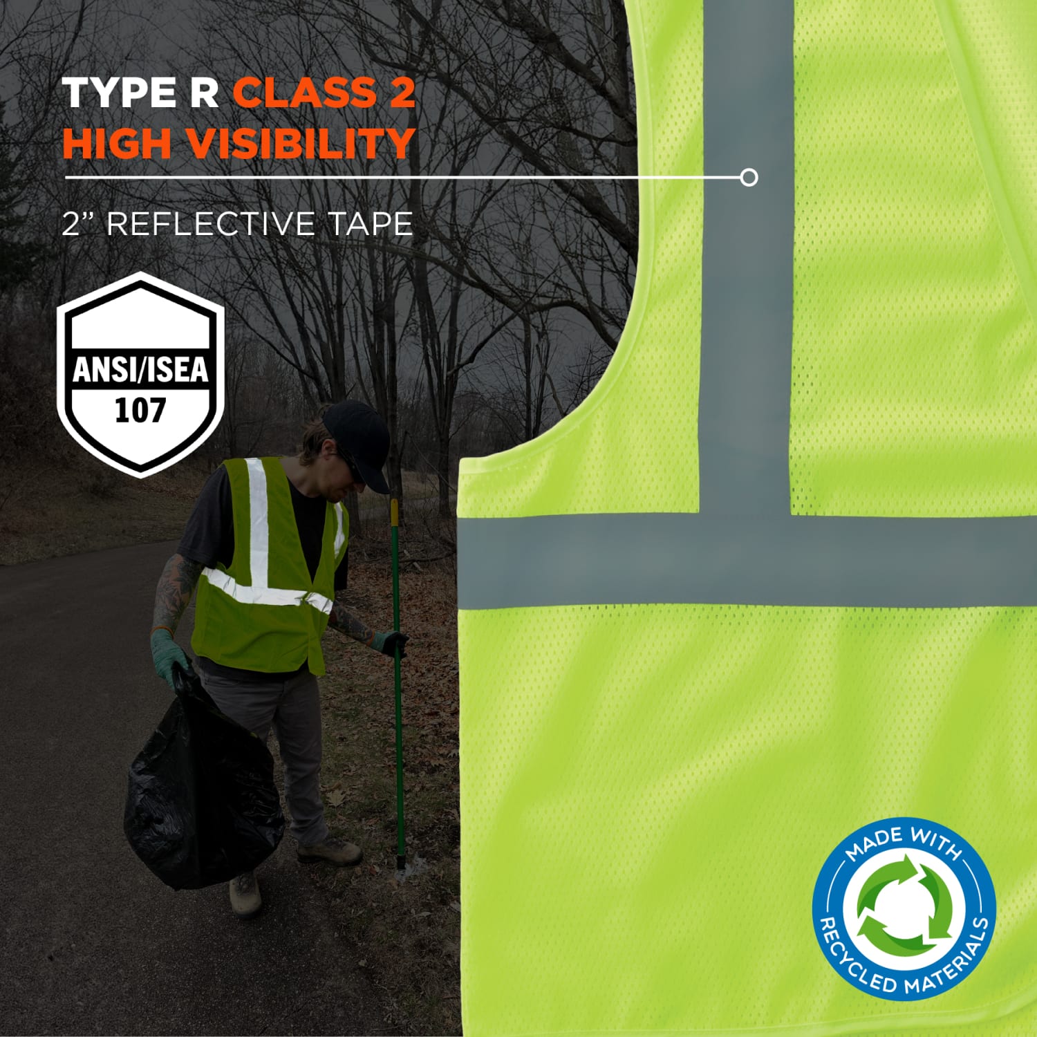 Ergodyne GloWear 8205HL-ECO Polyester Hi-Vis Vest, 2XL/3XL, 100% Recycled, Lime - Image 4