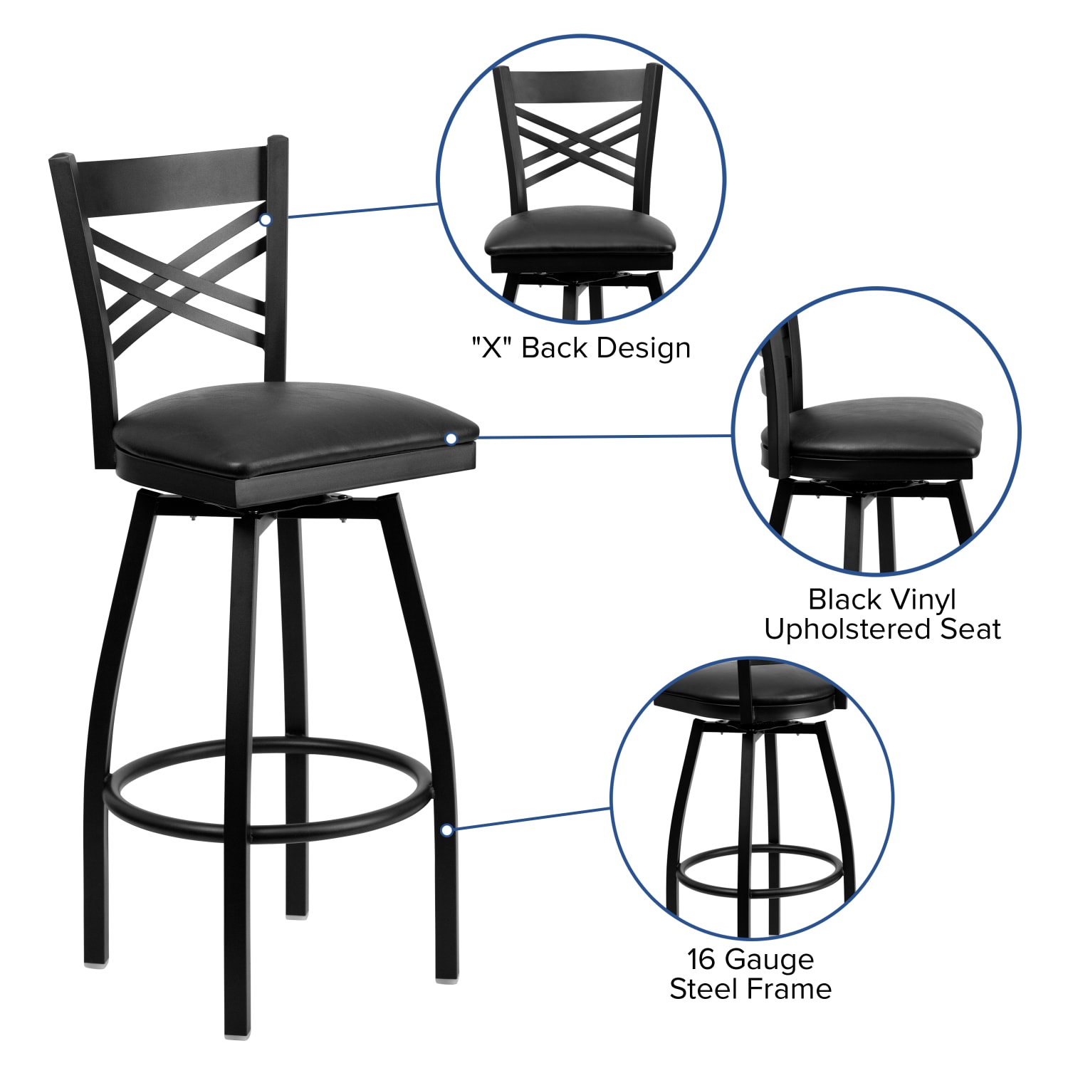 Flash Furniture X Back Swivel Metal Bar Stool Black PopularChairscom