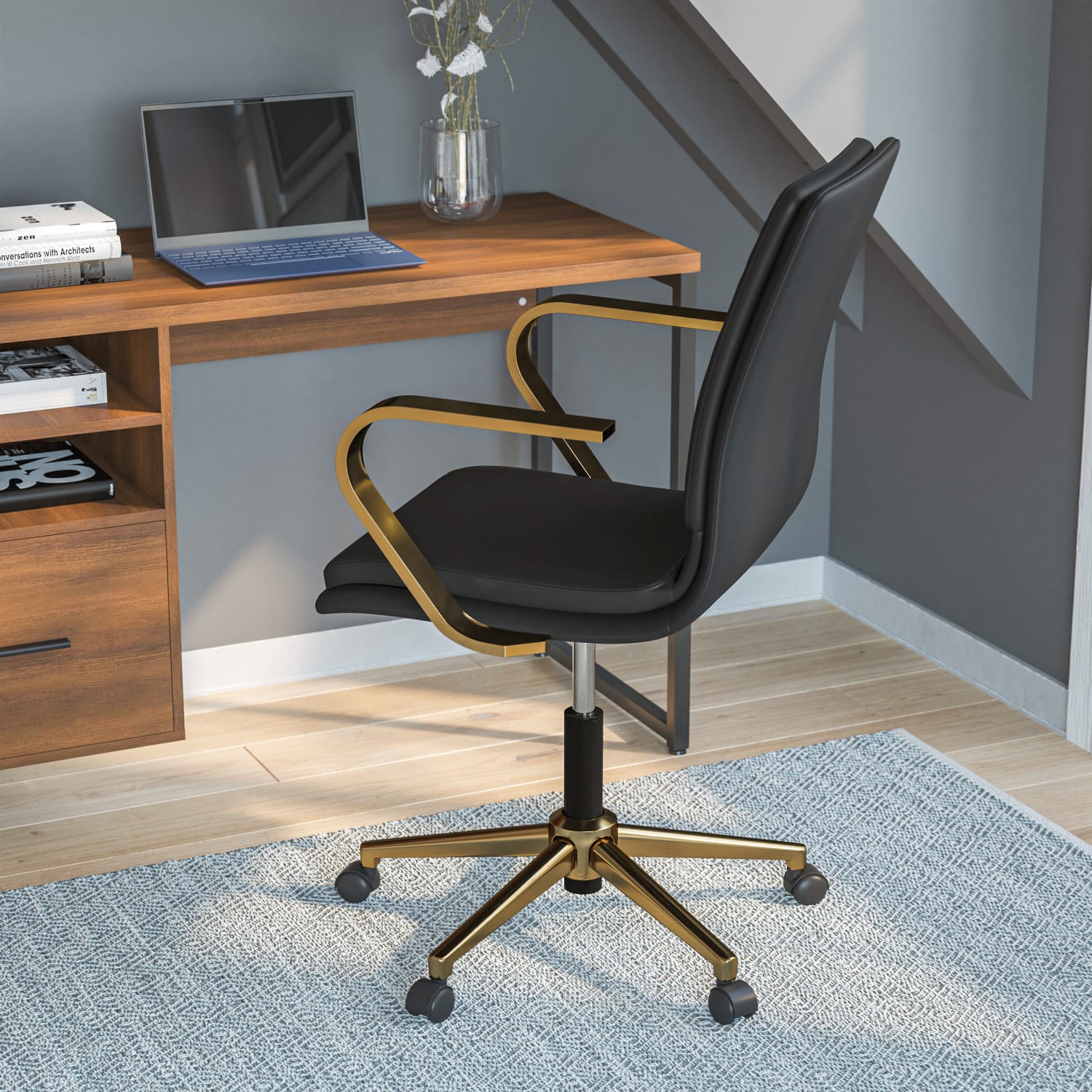 Flash Furniture James Faux Leather MidBack Designer Executive Upholstered Office Chair BlackGold PopularChairscom Flash Furniture James Faux Leather Mid Back Designer Executive Upholstered Office Chair BlackGold PopularChairscom