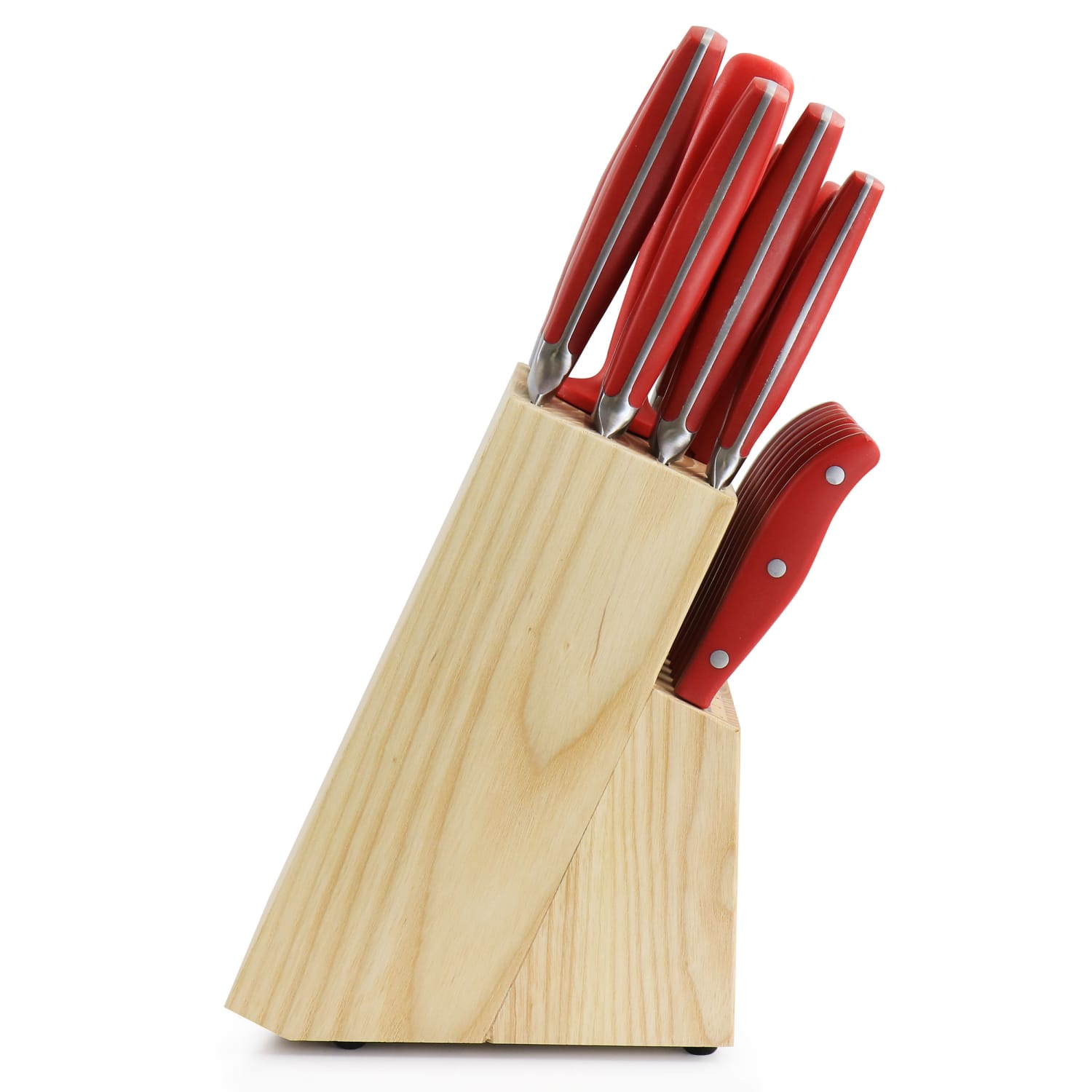 Kenmore Elite 18-Piece Stainless Steel Cutlery And Wood Block Set, Red - Image 3