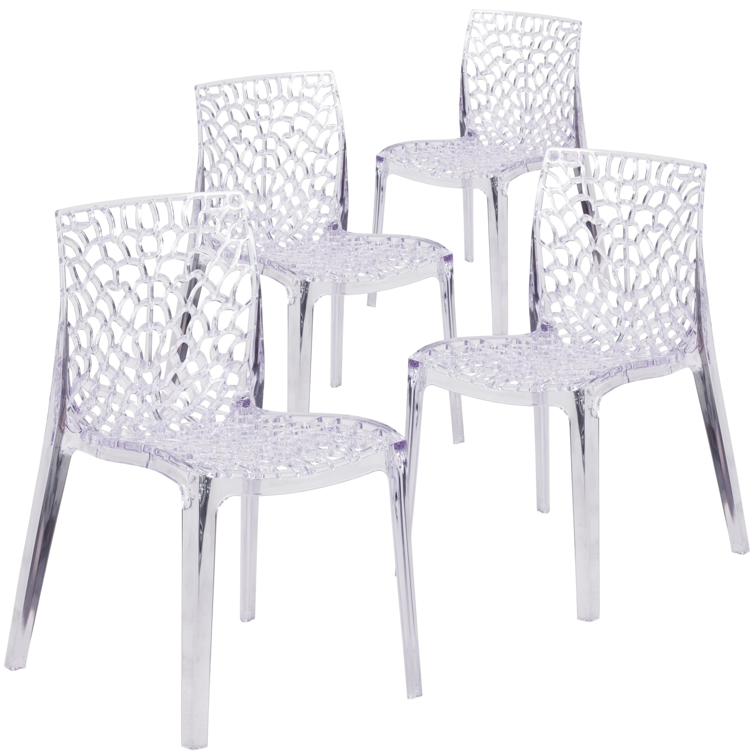 Flash Furniture Specter Series Transparent Stacking Side Chairs, Retangular Back, Clear, Set Of 4 Chairs - Image 4