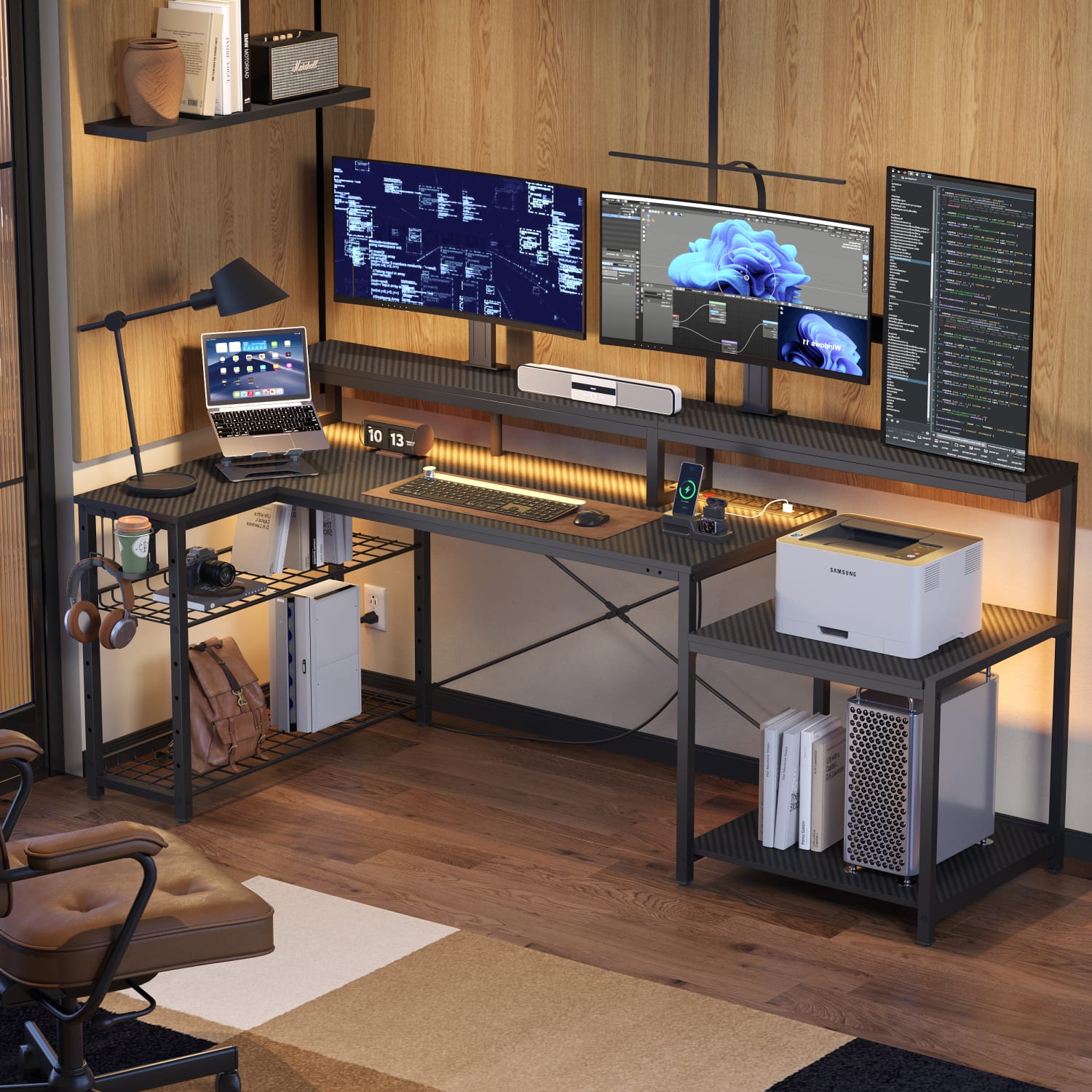 Bestier 72inW Computer Desk, Black Carbon Fiber - Image 3