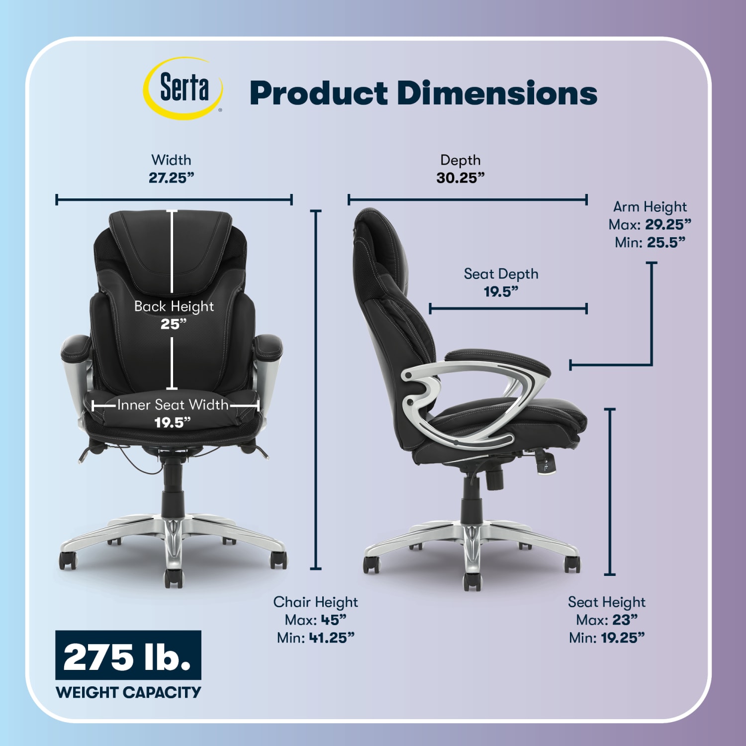 Serta AIR Health  Wellness Ergonomic Bonded Leather High Back Executive Office Chair Black PopularChairscom
