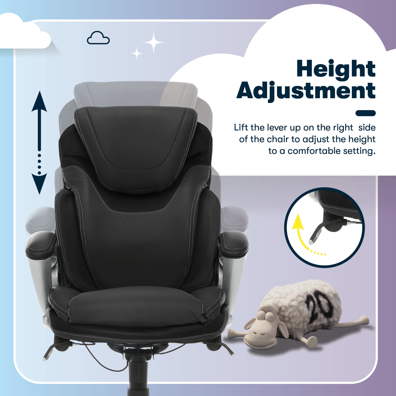 Serta AIR Health  Wellness Ergonomic Bonded Leather High Back Executive Office Chair Black PopularChairscom