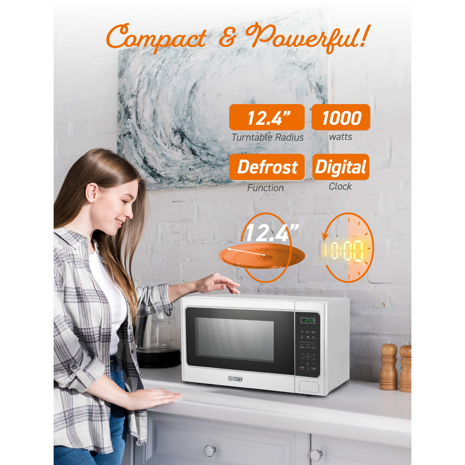 Commercial Chef 1.3 Cu. Ft. Countertop Microwave Oven, White - Image 5