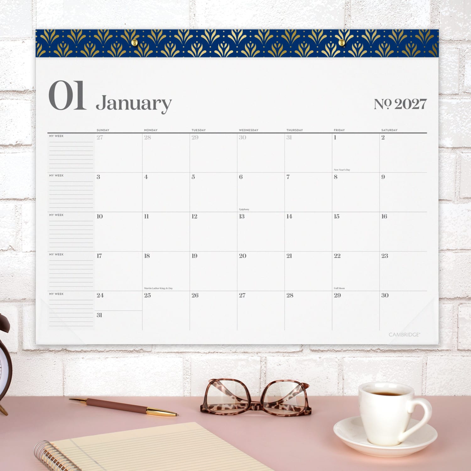 Mead Cambridge WorkStyle 2027 Monthly Desk Pad Calendar, Classic Navy, Standard, 21 3/4in x 17in - Image 4