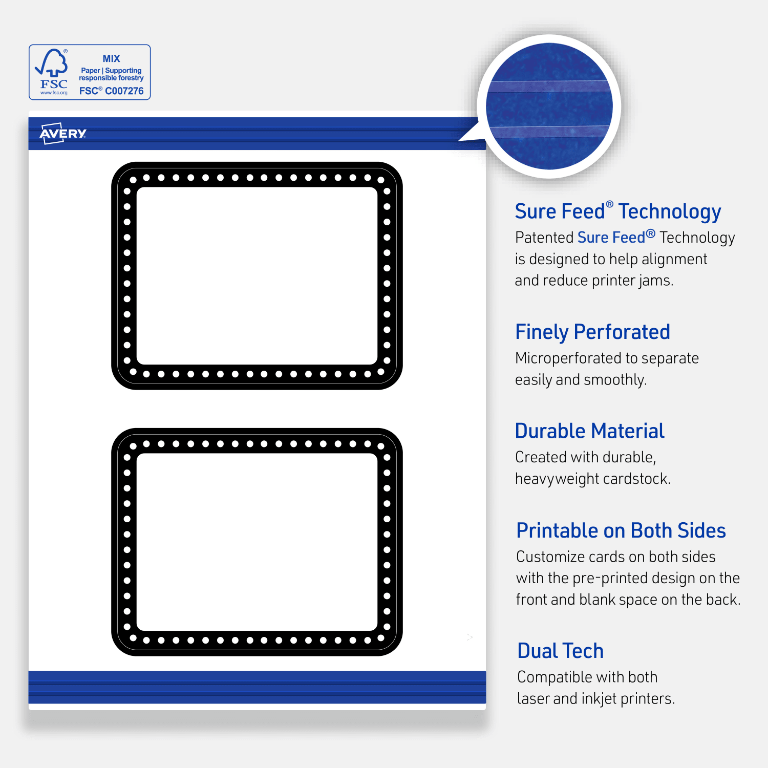 Avery Printable Postcards With Sure Feed Technology, 4.25in x 5-1/2in, Matte White With Black And White Polka Dots, Pack Of 20 - Image 5
