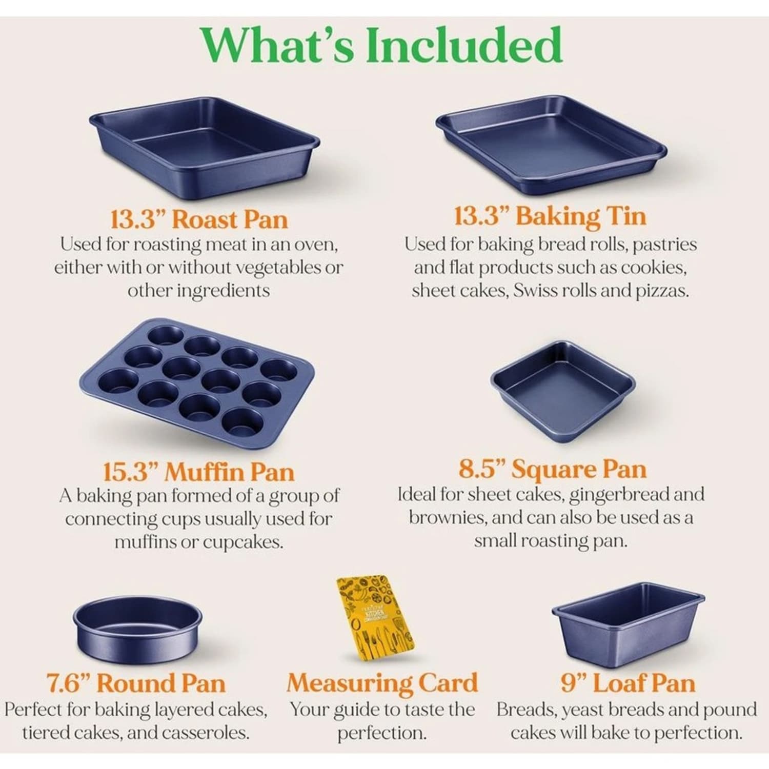 NutriChef NCBK6TRB Bakeware - Baking, Cake, Breading, Serving, Cooking - Dishwasher Safe - Blue - Carbon Steel Body - 1 Set - Image 3