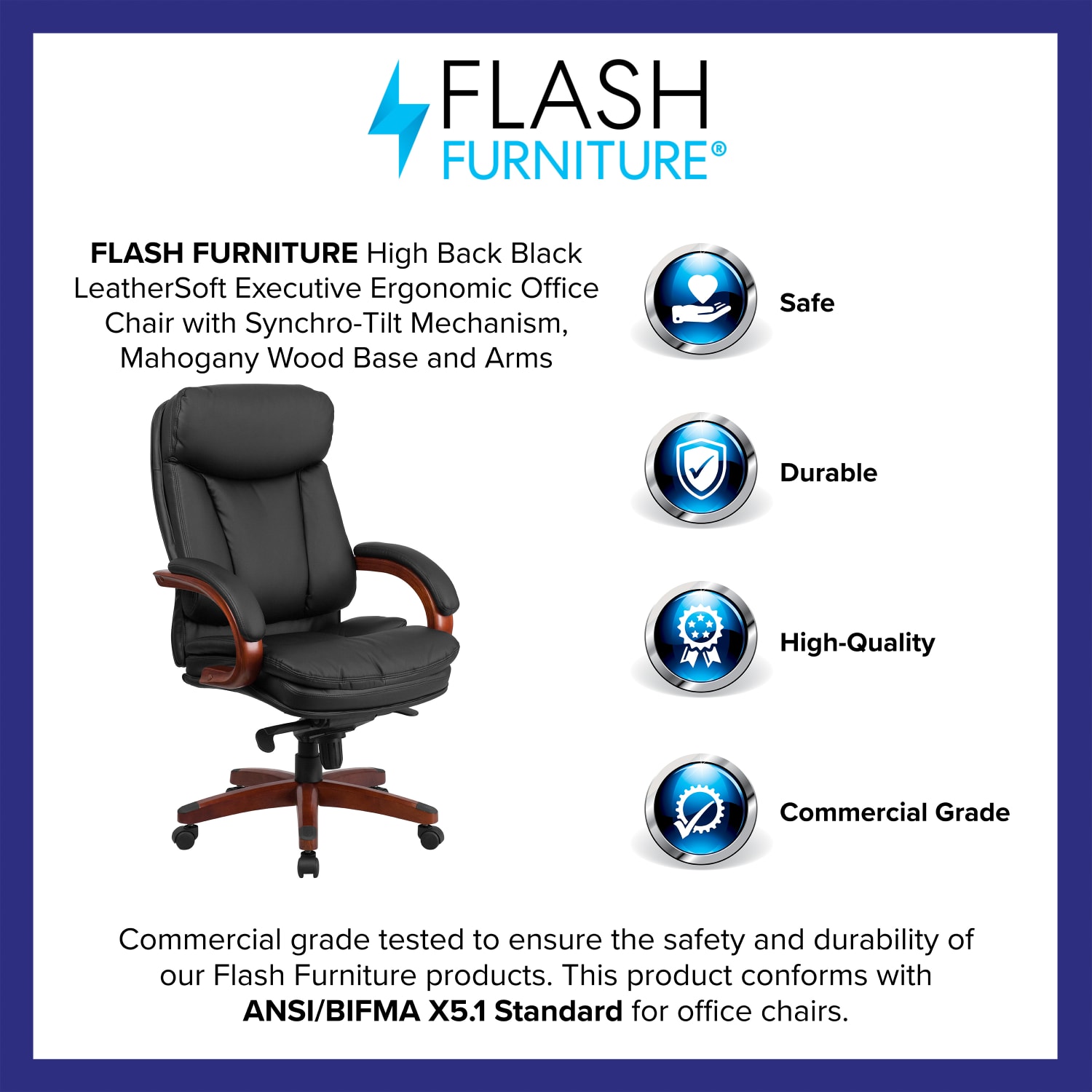 Flash Furniture Ergonomic LeatherSoft High-Back Executive Office Chair, Black, BT90171HS - Image 5