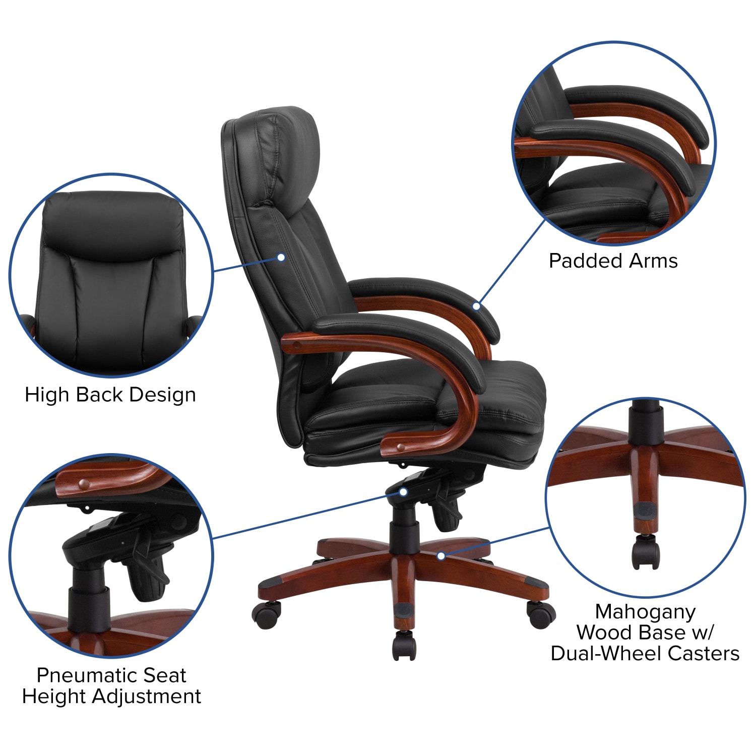 Flash Furniture Ergonomic LeatherSoft High-Back Executive Office Chair, Black, BT90171HS - Image 6
