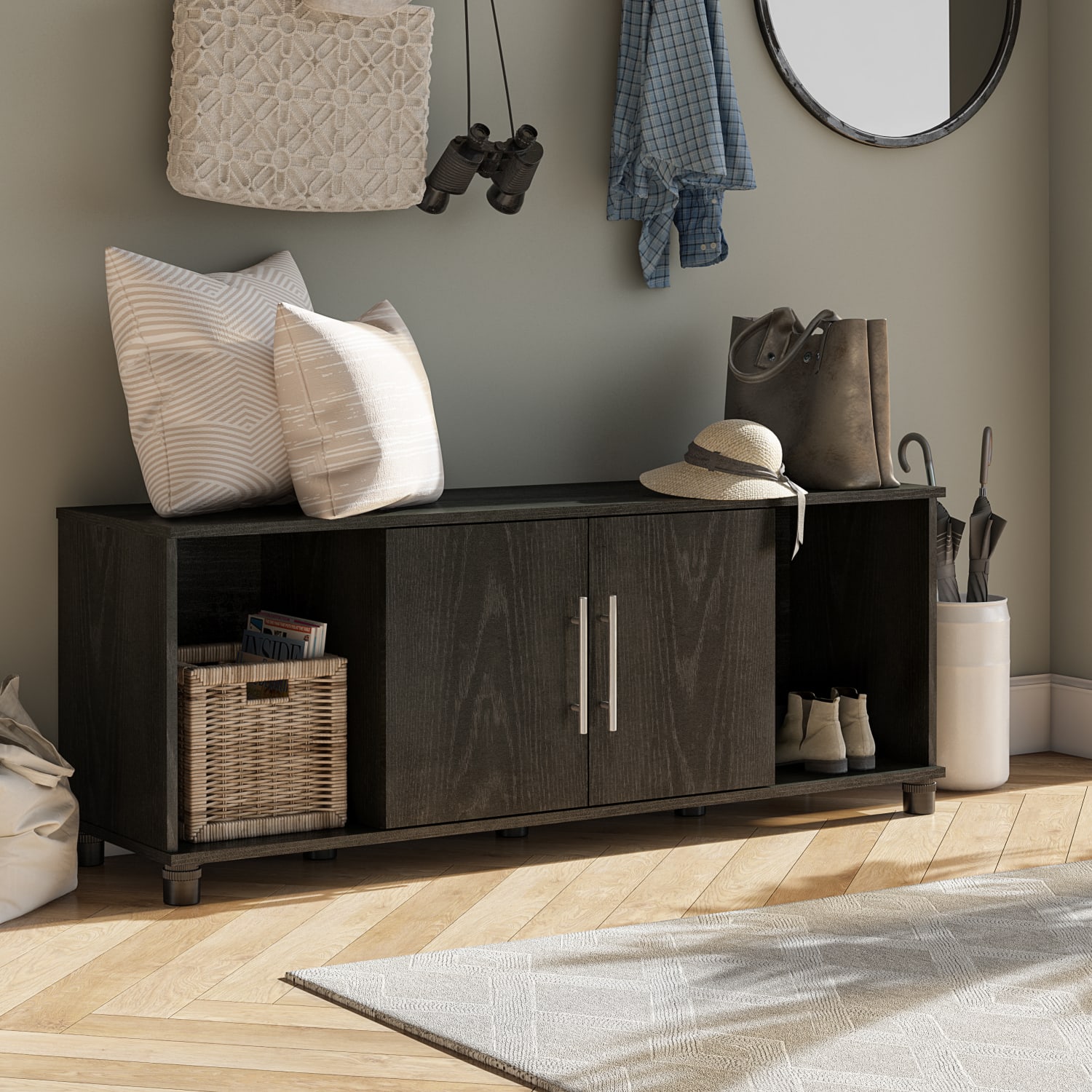 Ameriwood Home Camberly Shoe Storage Bench, 20-1/2inH x 53-5/8inW x 15-7/16inD, Black - Image 3