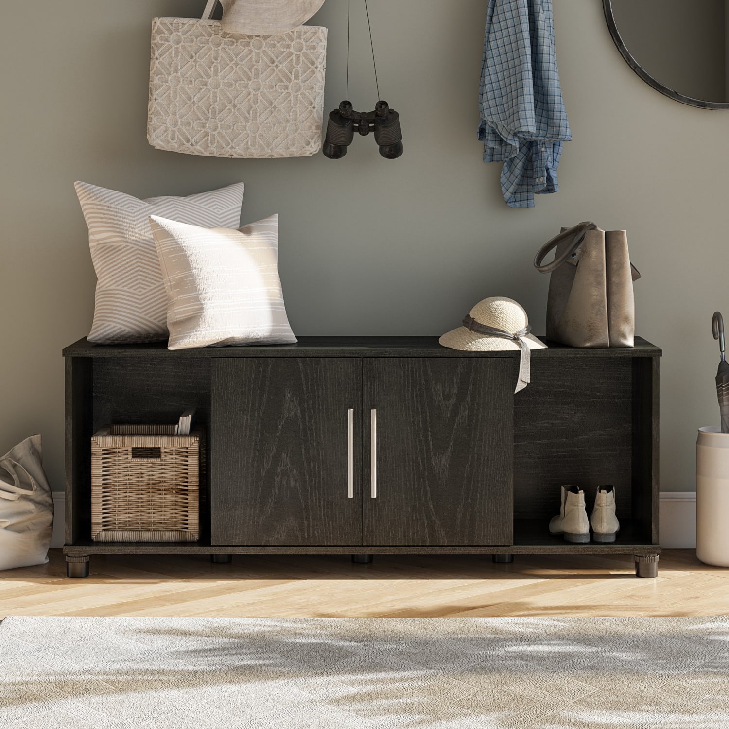 Ameriwood Home Camberly Shoe Storage Bench, 20-1/2inH x 53-5/8inW x 15-7/16inD, Black - Image 4