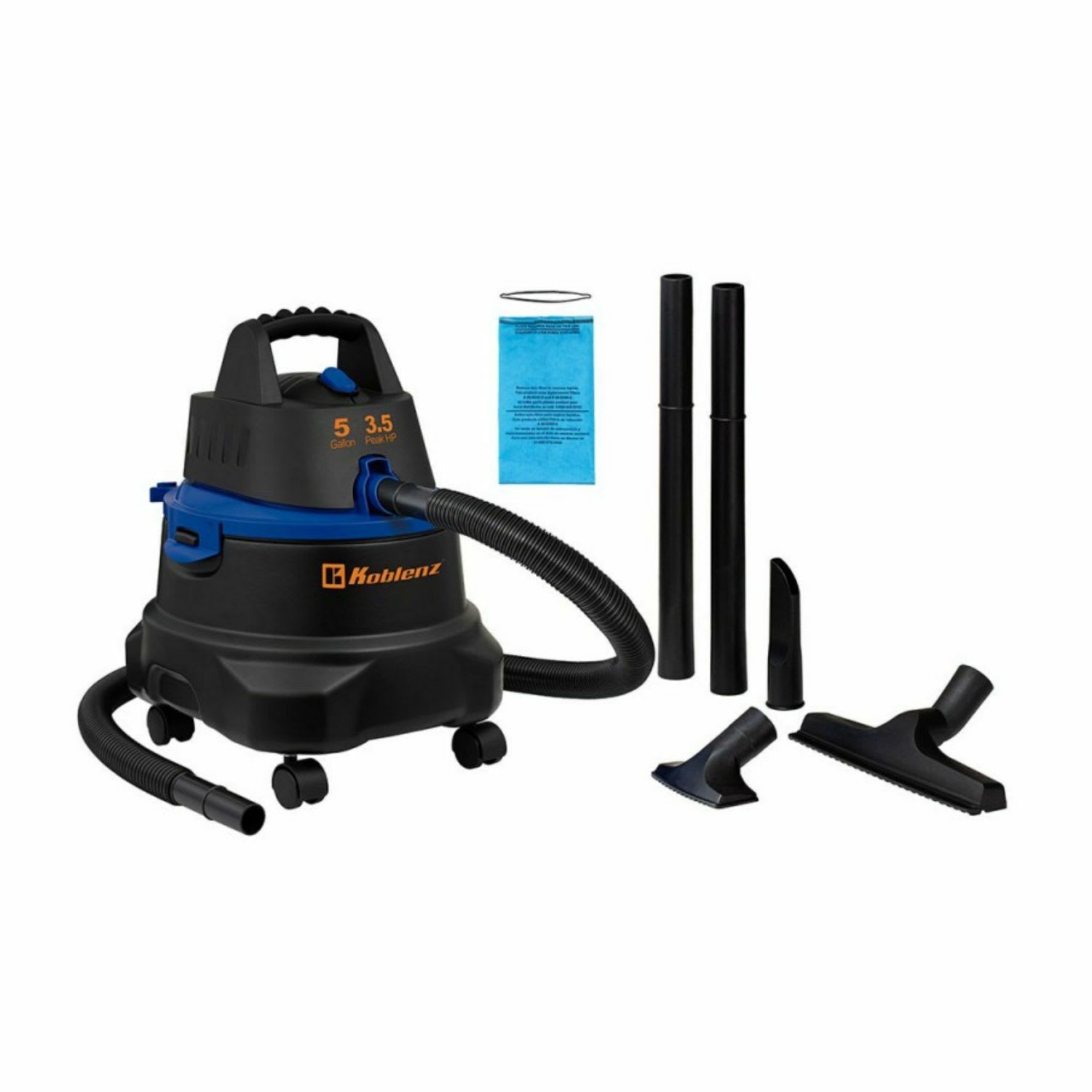 Koblenz 5-Gallon Corded Wet/Dry Vacuum, Black/Blue - Image 3