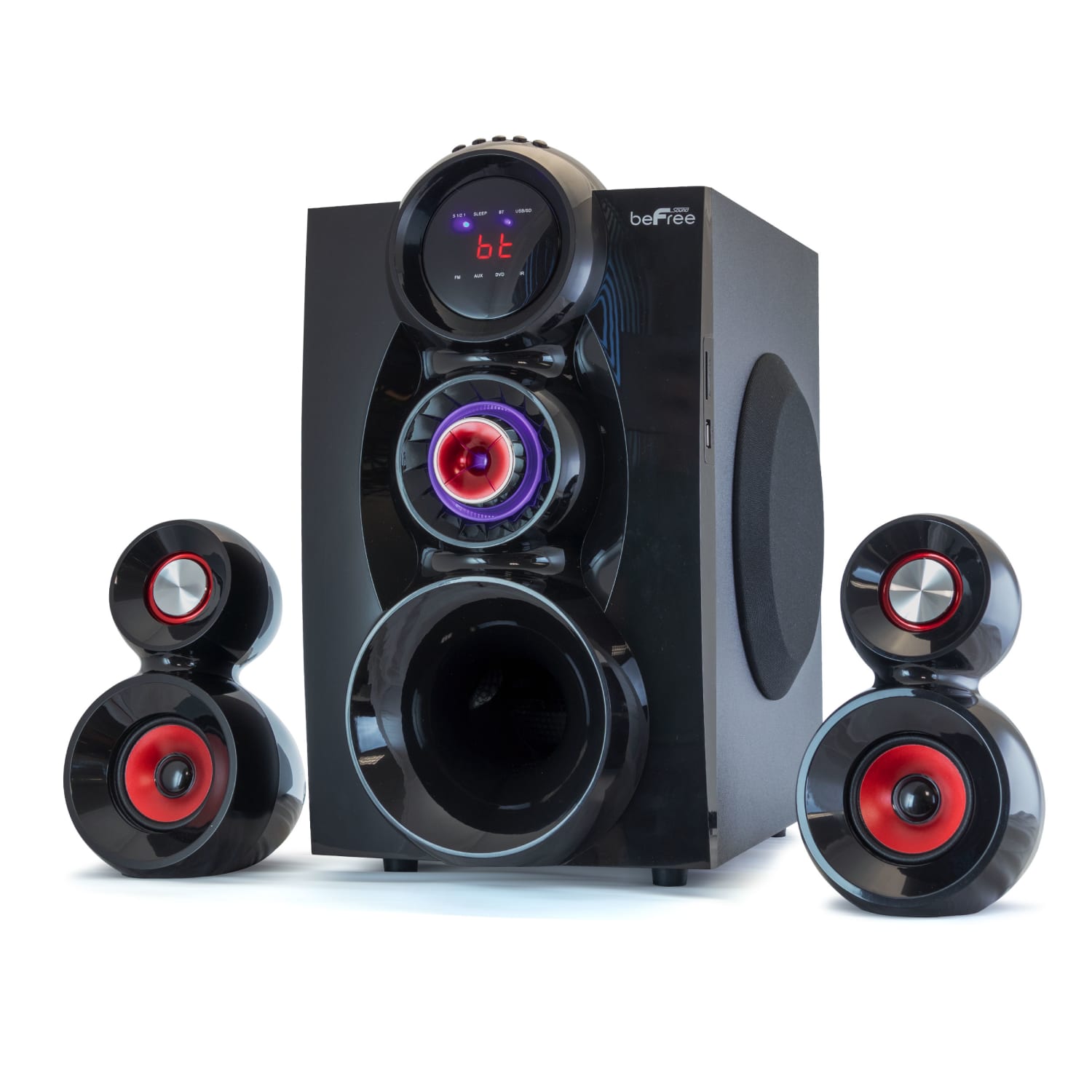BeFree Sound BFS-600 5.1-Channel Bluetooth Surround Sound Speaker System, 14.25inH x 23.5inW x 29inD, Red, 99592798M - Image 3